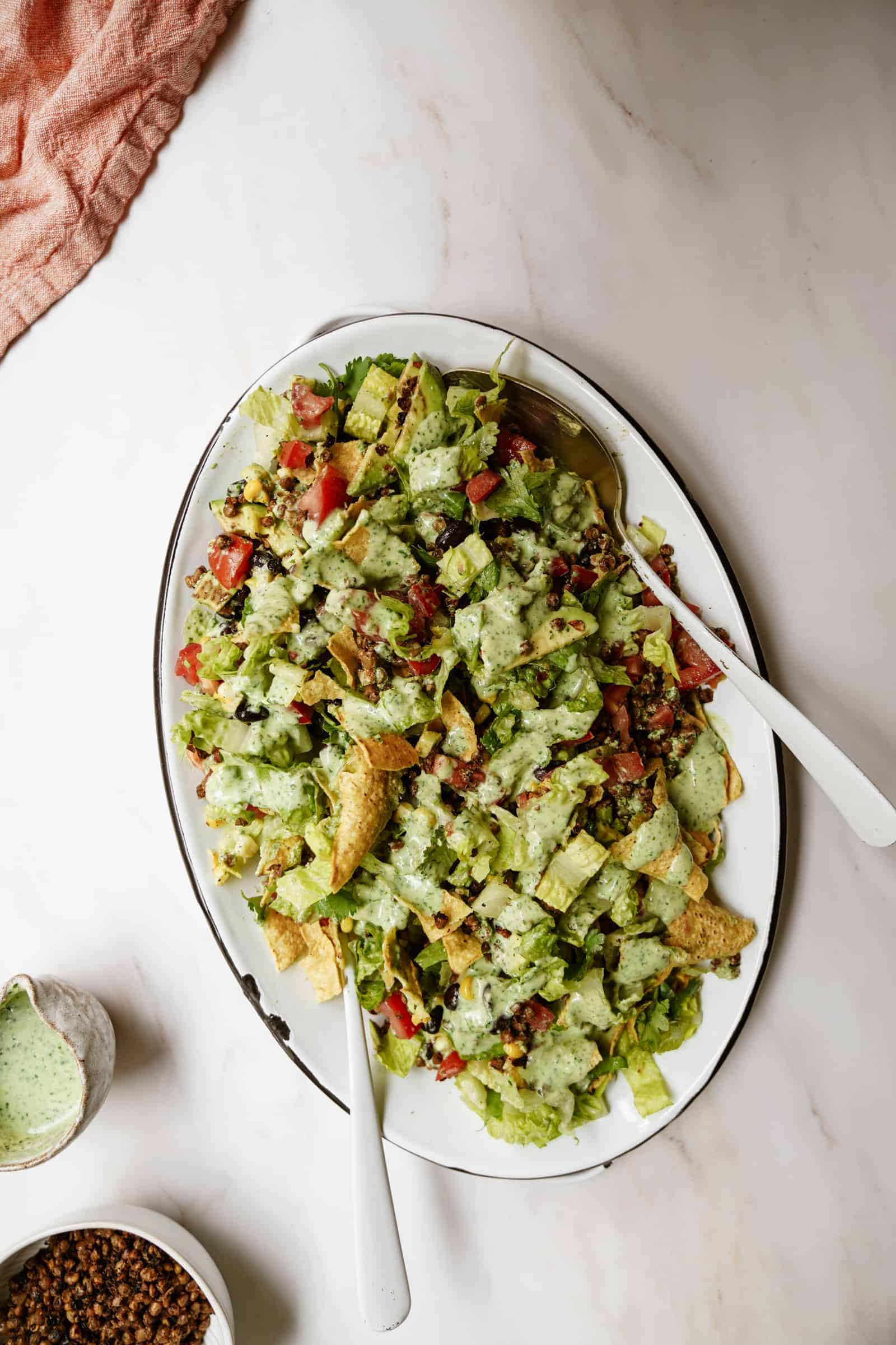 Vegan taco salad in a serving dish