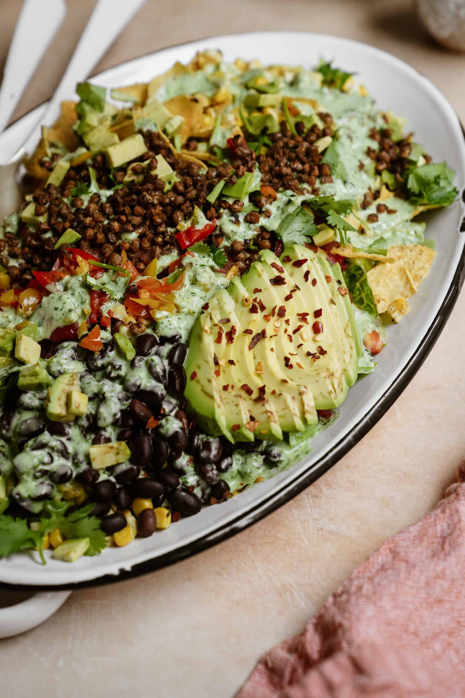 Vegan taco salad in a serving dish