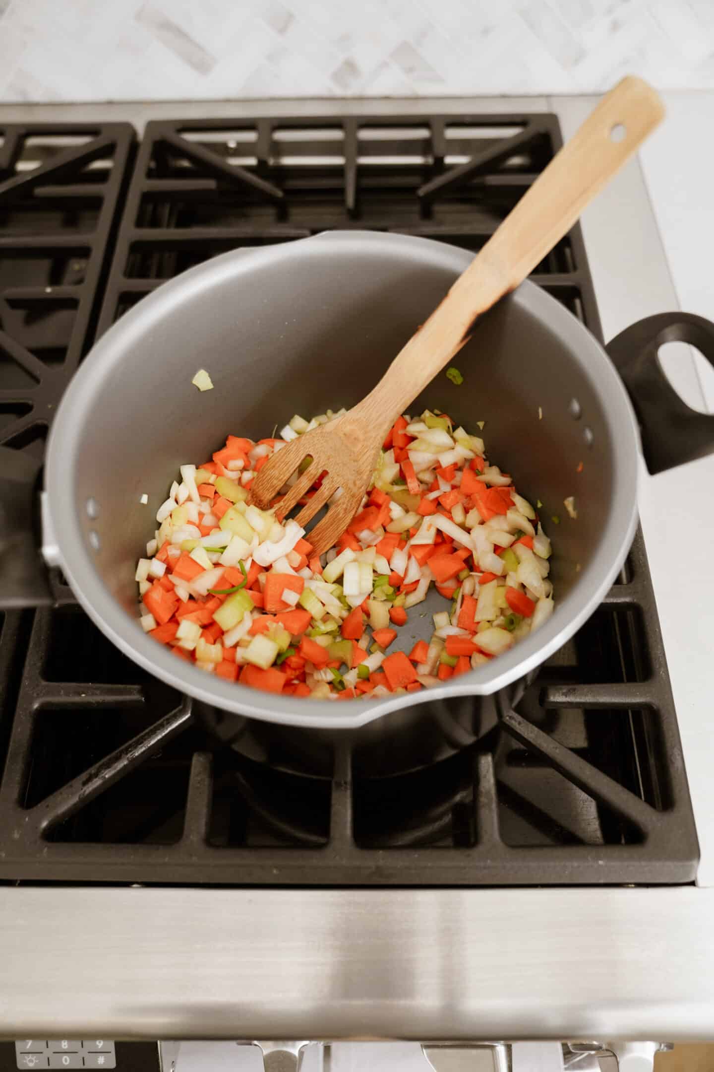 Vegetables in a pot on the stove