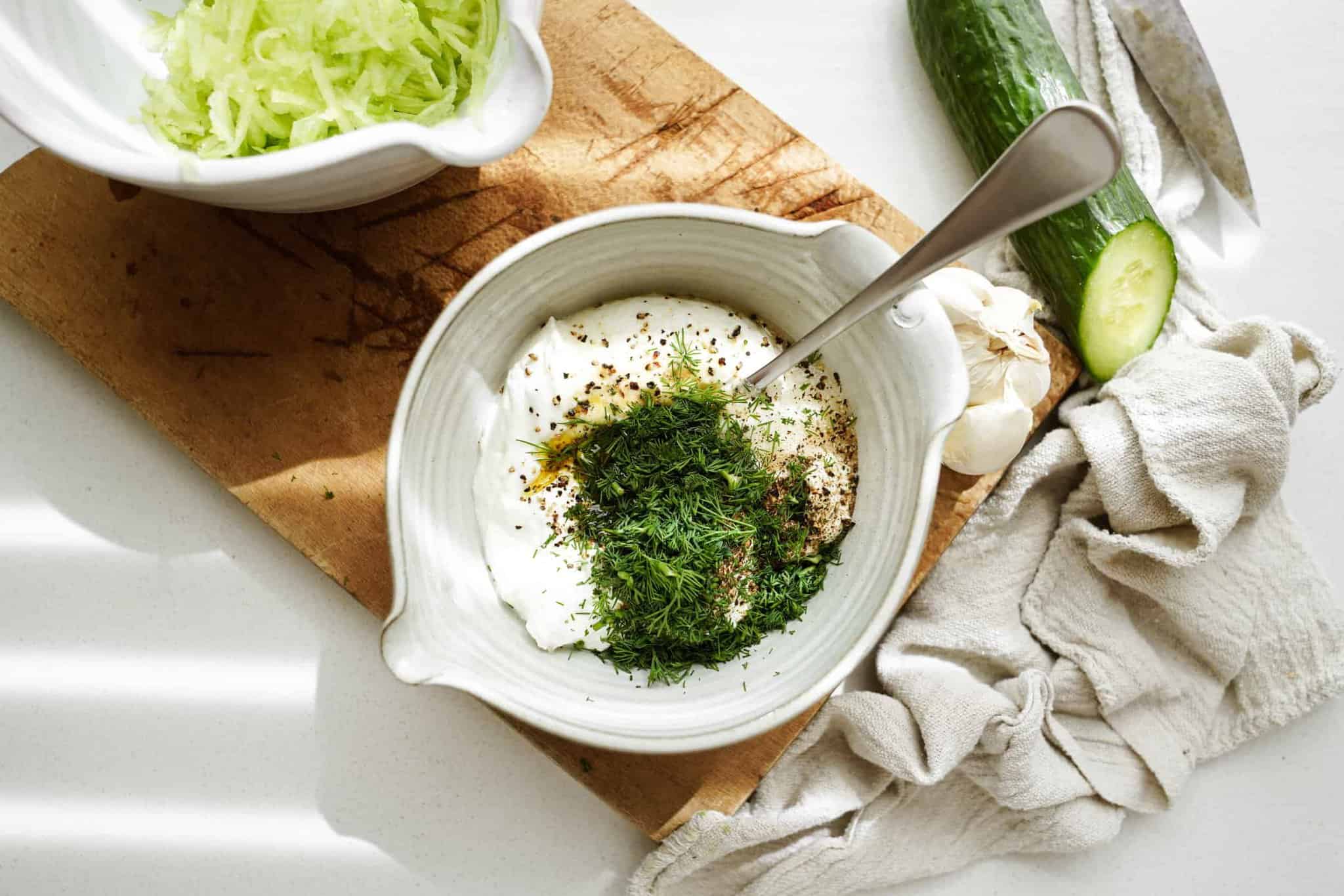 Tzaziki sauce in a dish