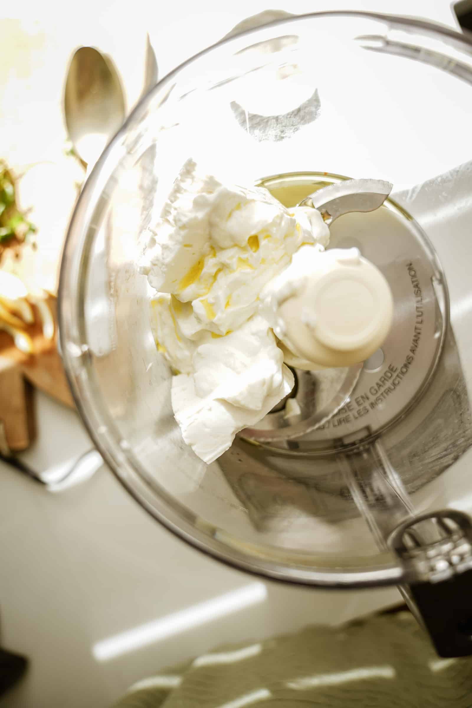 Ingredients for whipped feta in a bowl