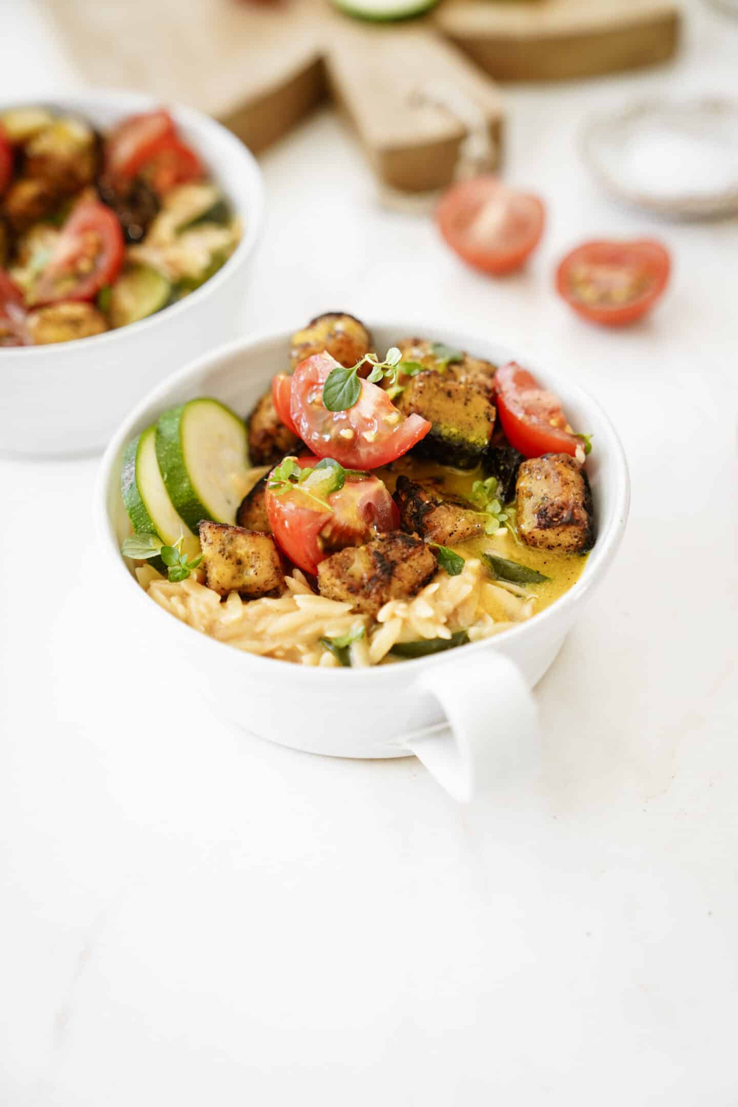 Greek Tempeh Bowl with Creamy Orzo FoodByMaria Recipes