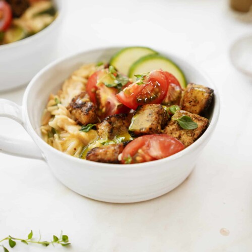 Greek Tempeh Bowl with Creamy Orzo FoodByMaria Recipes