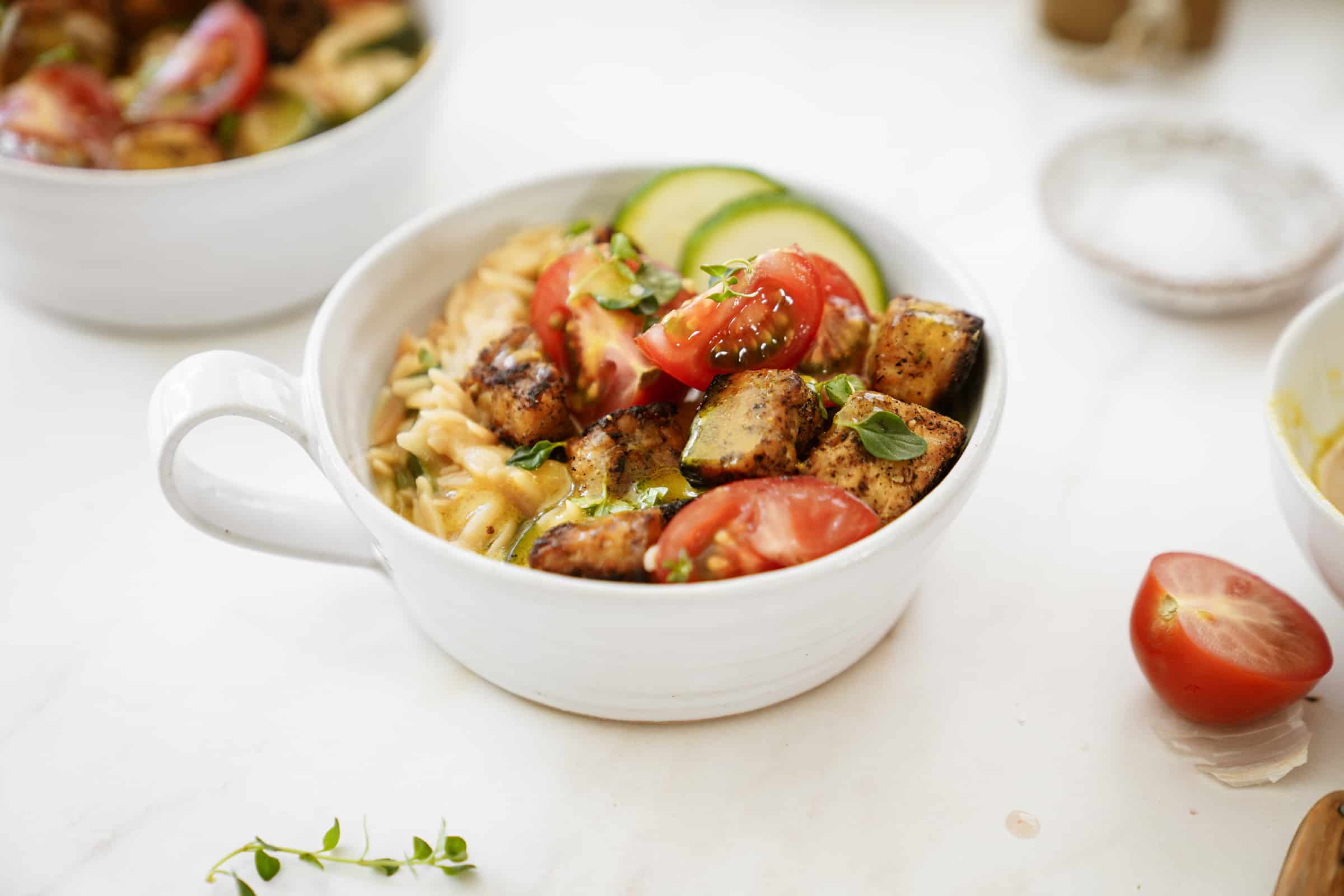 Greek Tempeh Bowl with Creamy Orzo FoodByMaria Recipes