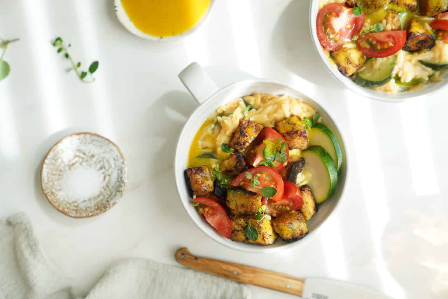 Greek Tempeh Bowl with Creamy Orzo FoodByMaria Recipes