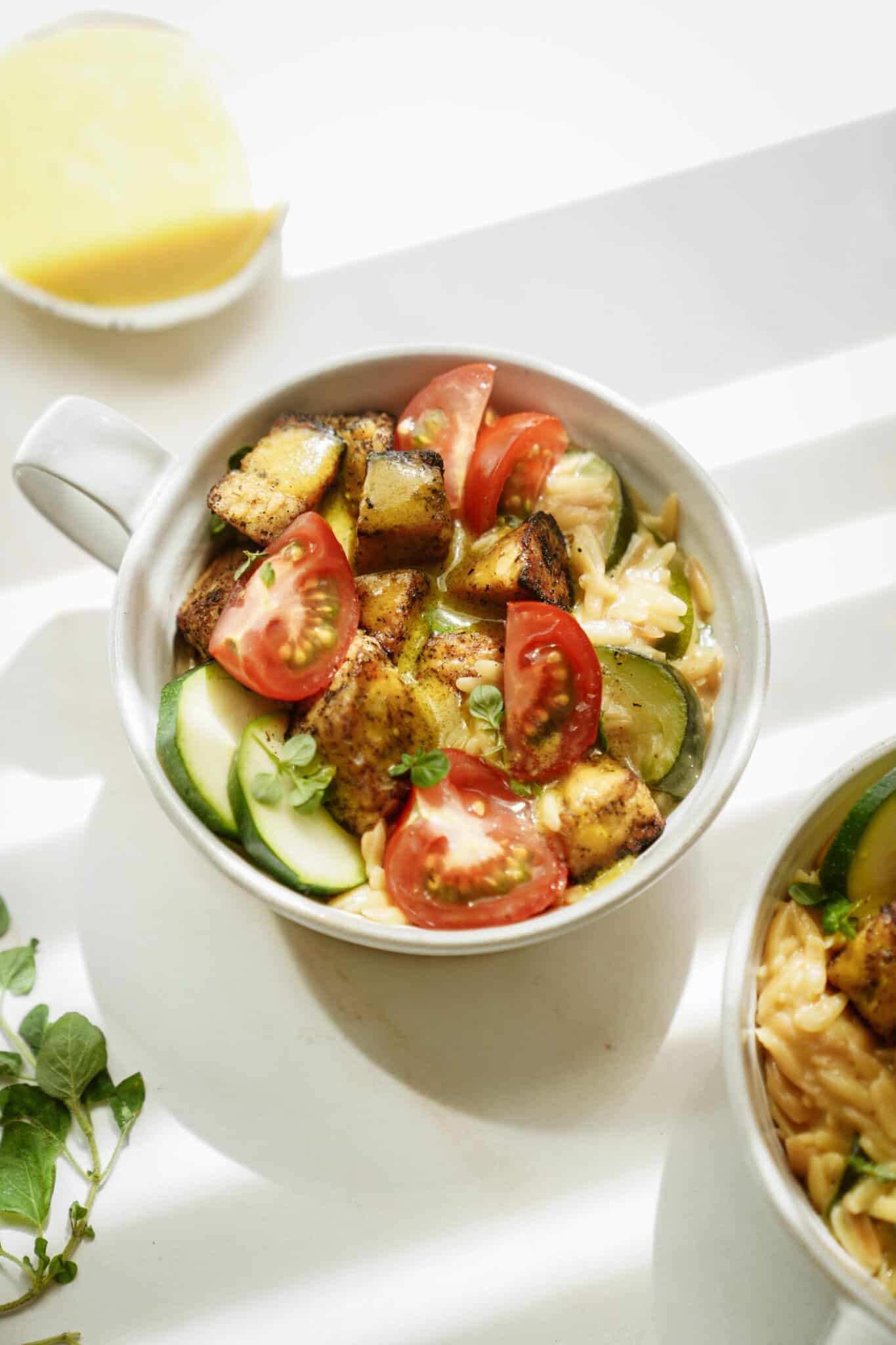 Greek Tempeh Bowl with Creamy Orzo FoodByMaria Recipes