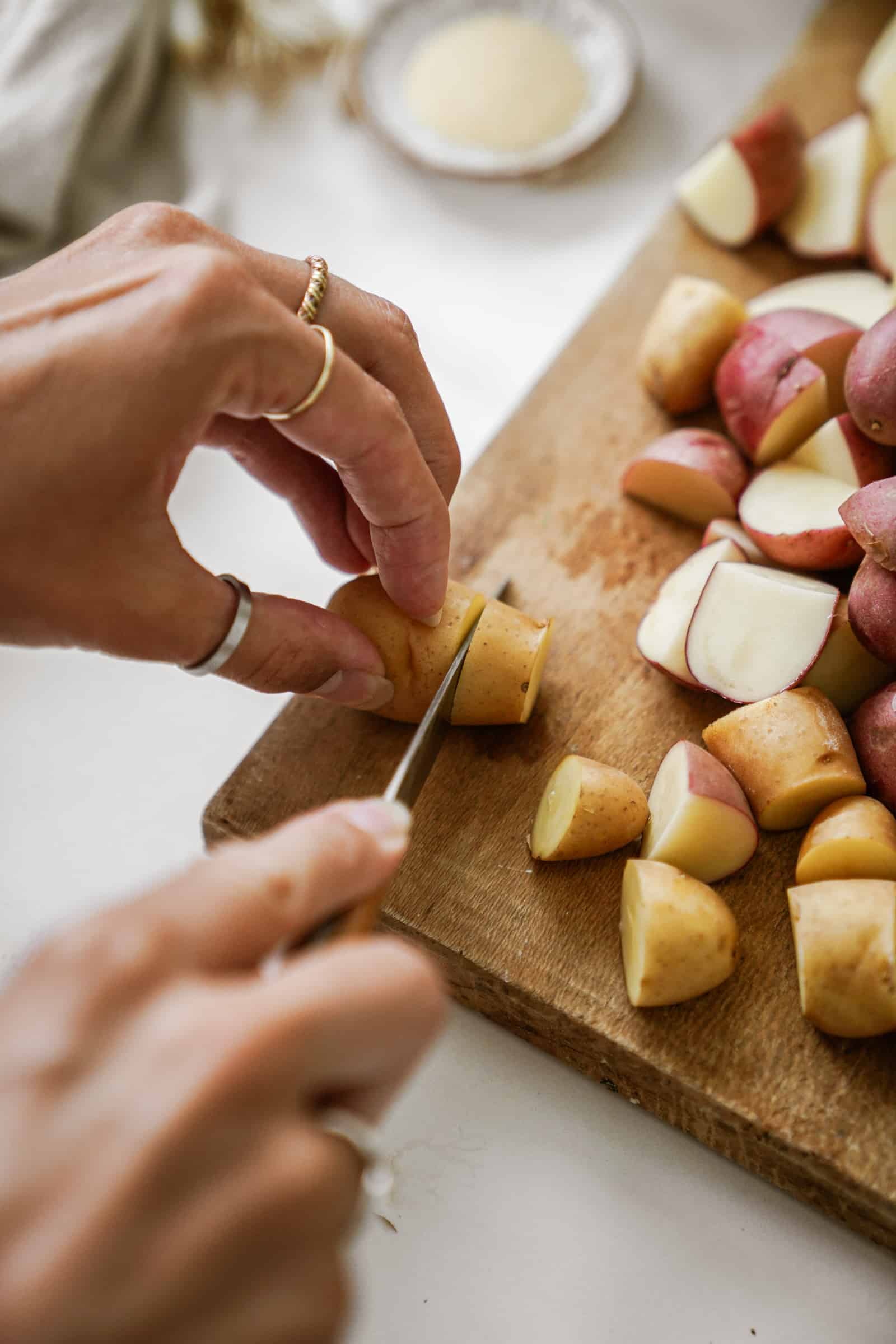 Hang cutting potatoes for Greek Potato Salad