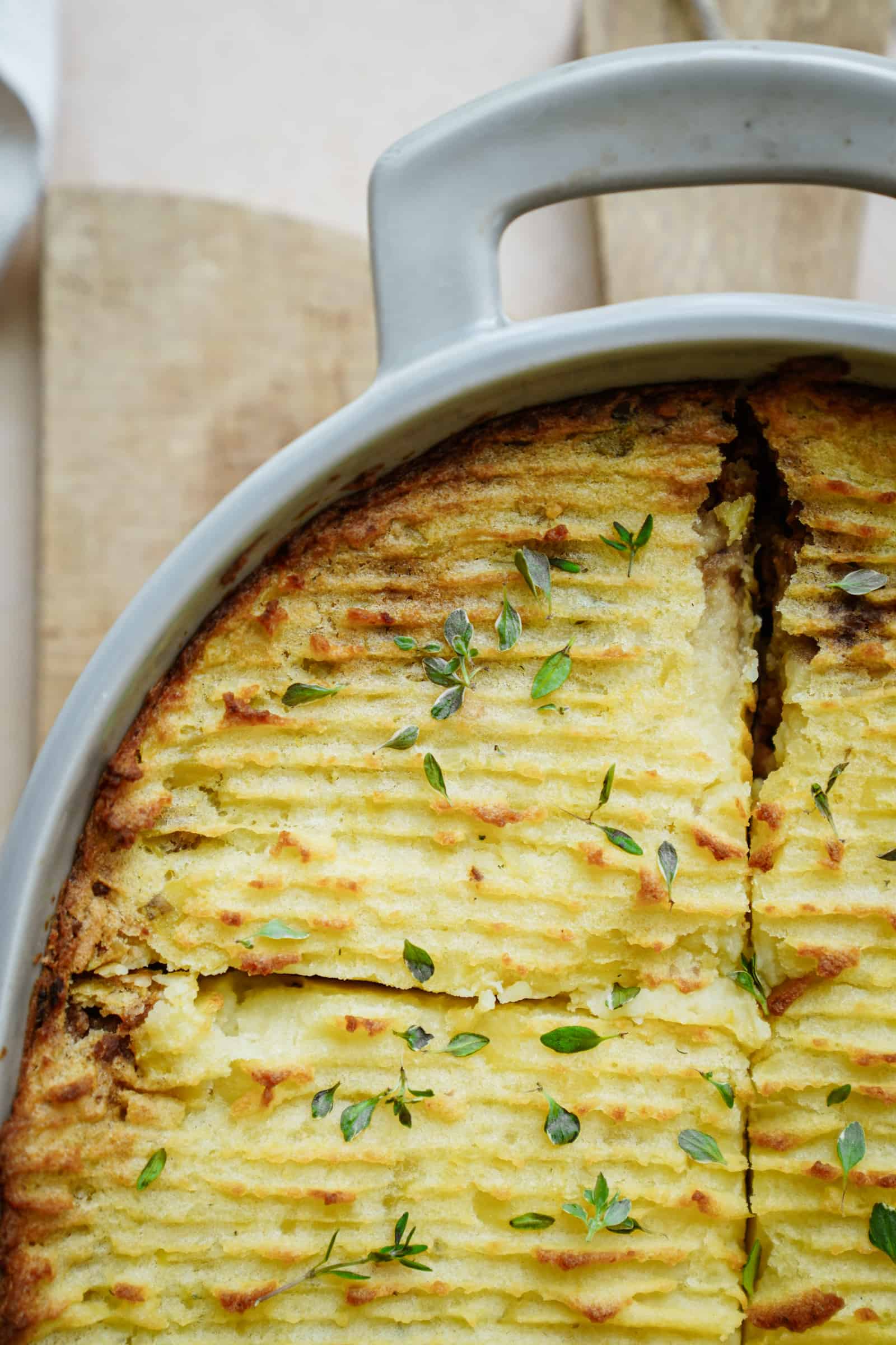 Close-up of vegan shepherd's pie