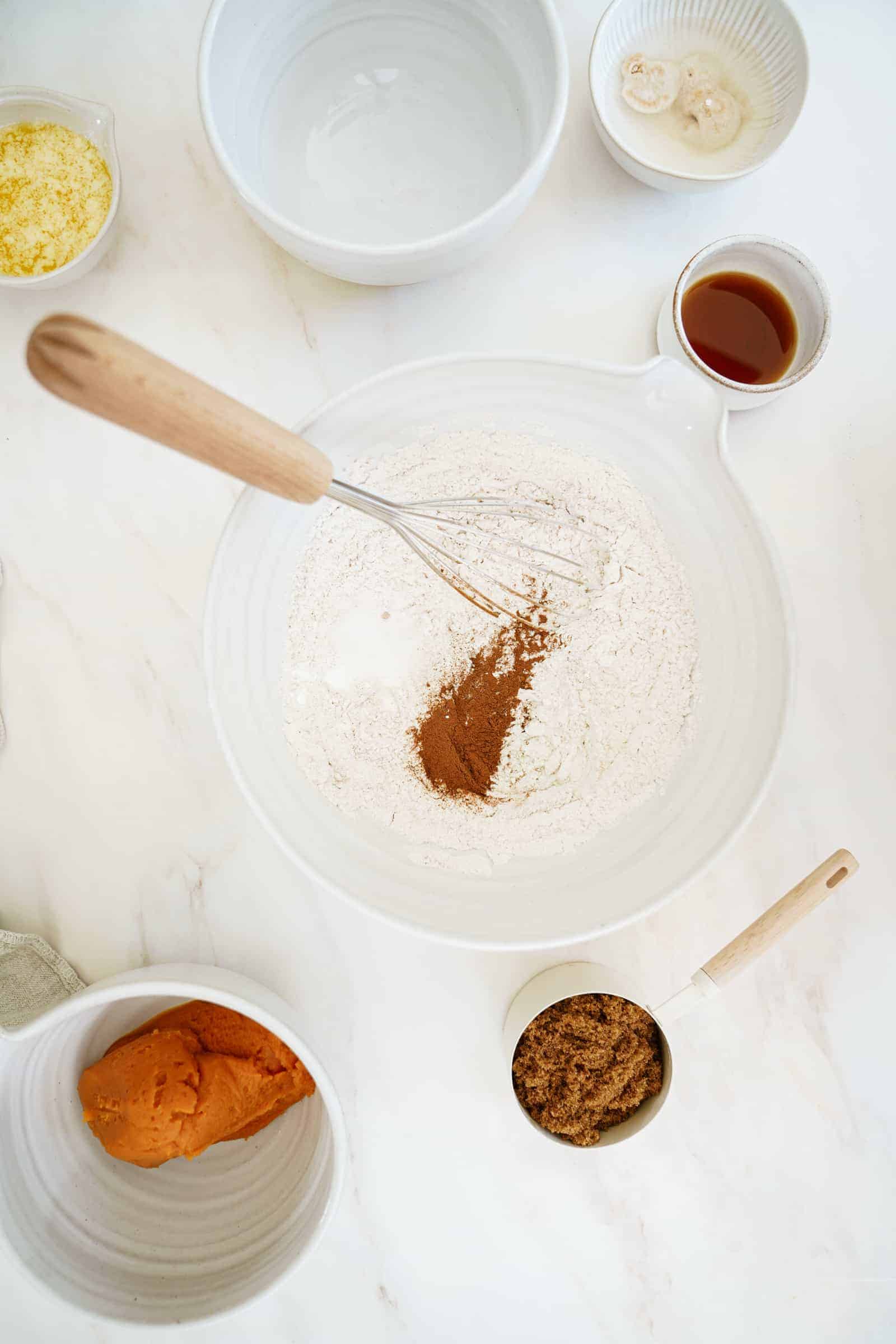 Dry ingredients in a mixing bowl