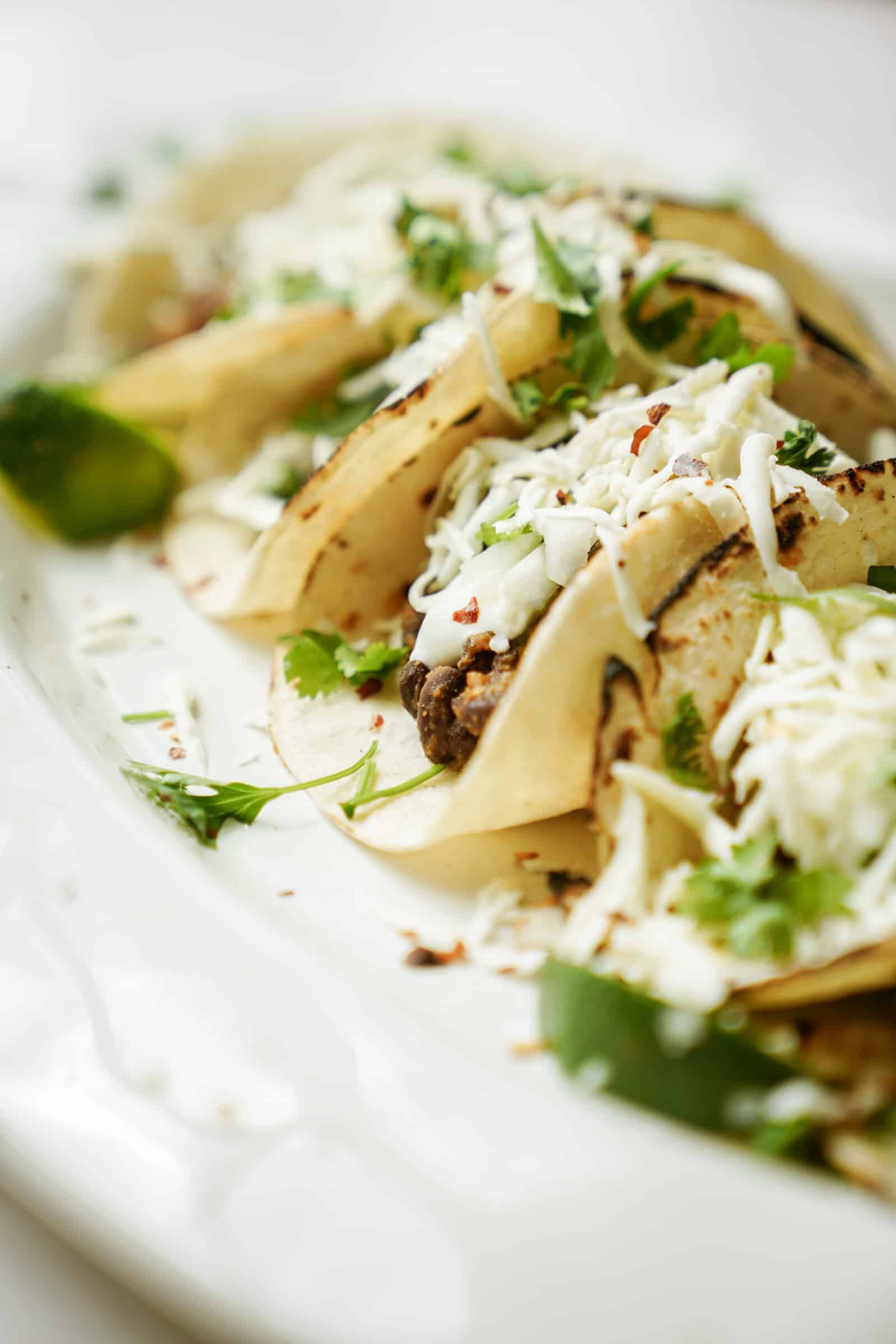 Vegetarian black bean tacos close-up