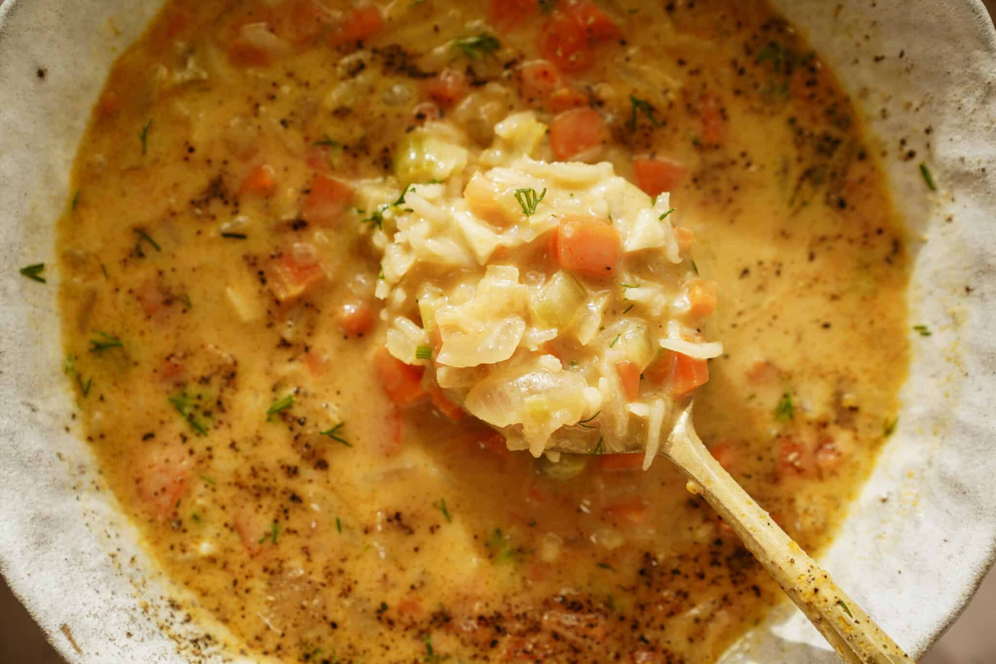 Close-up of lemon rice soup