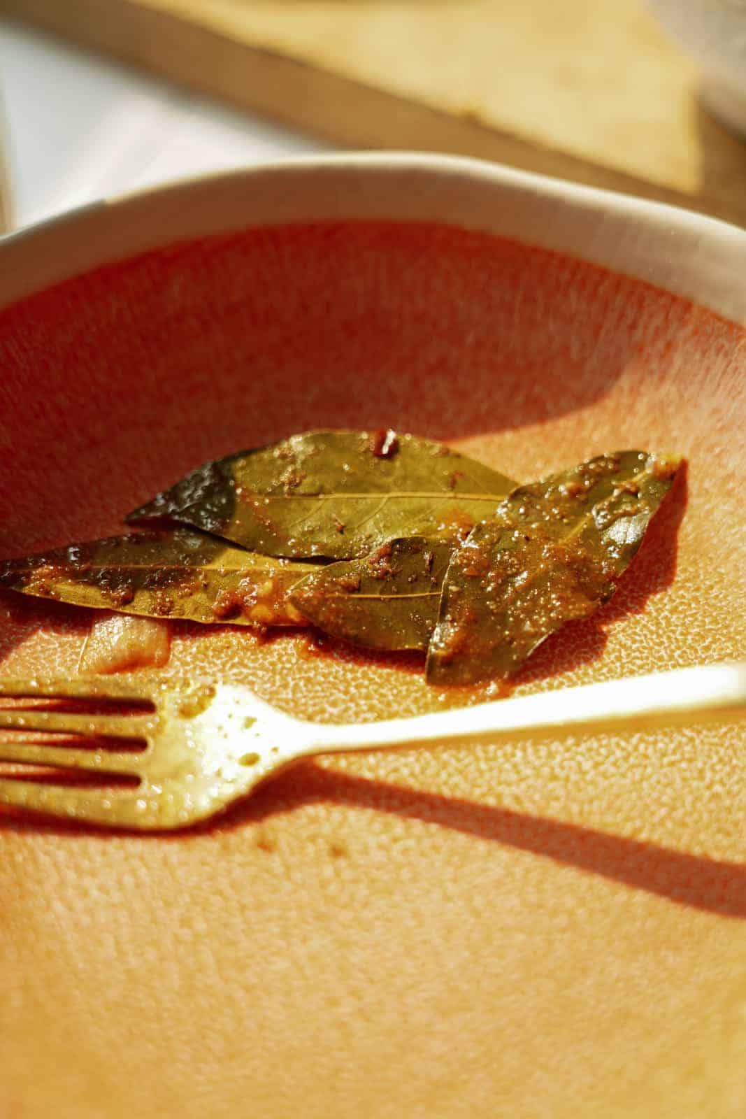 Bay leaves on a plate