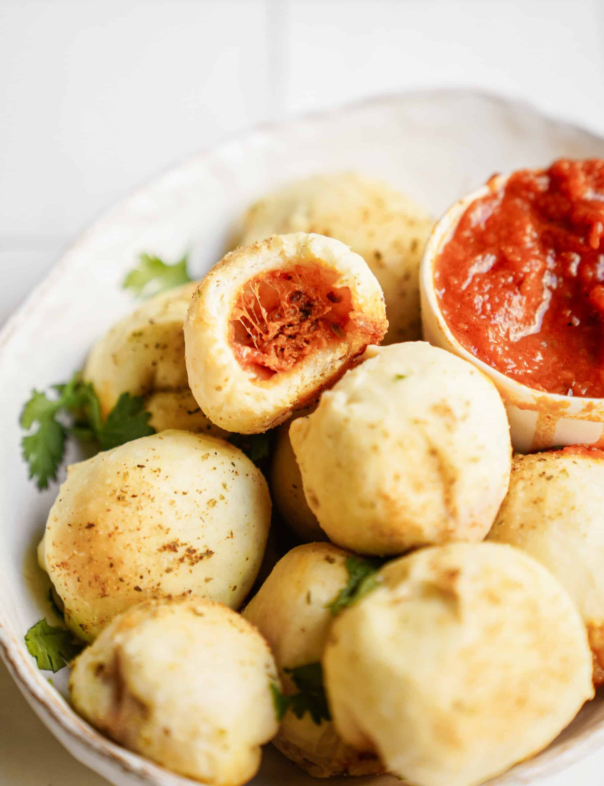 Close-up of homemade pizza pockets