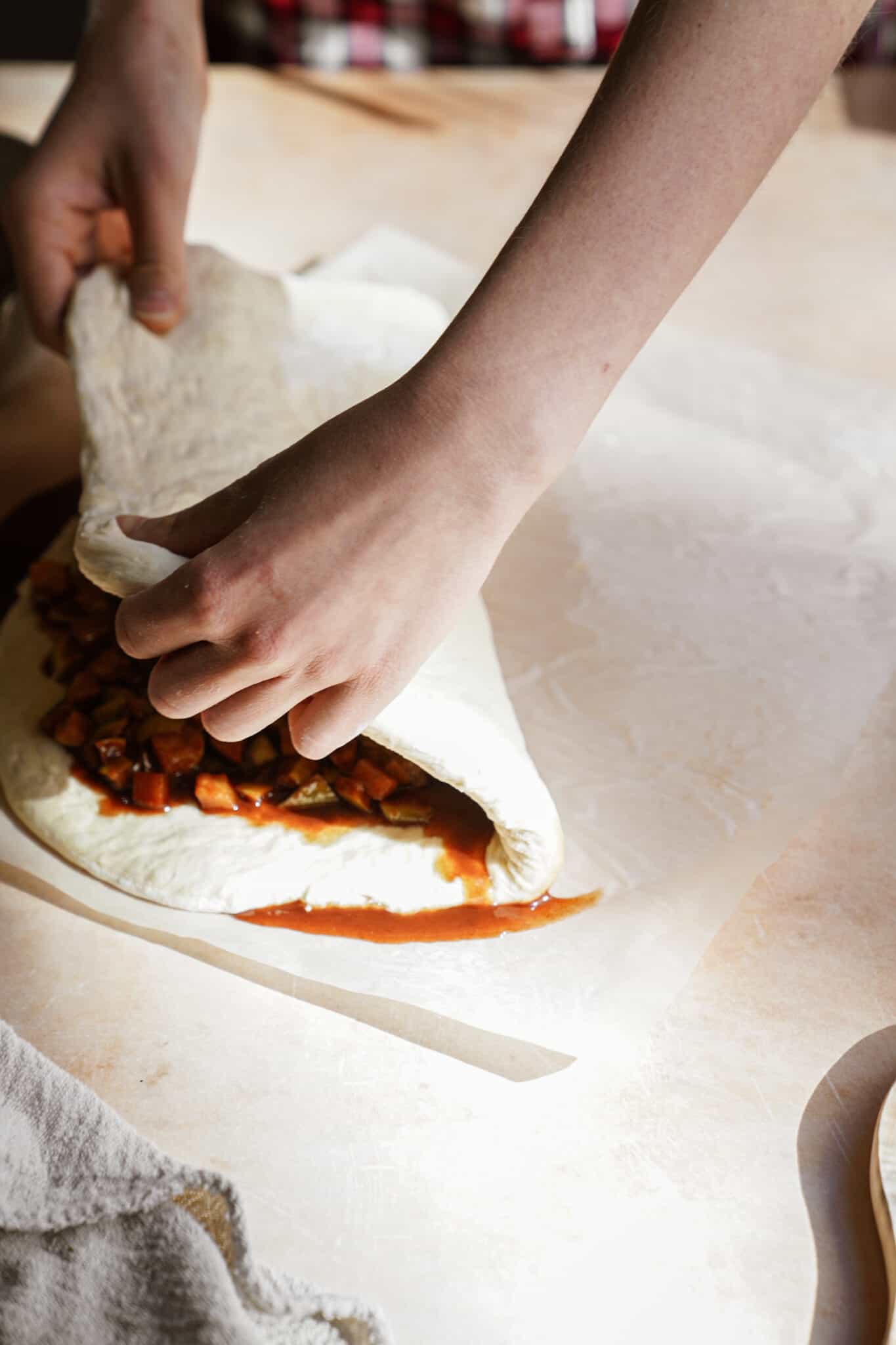 Apple filling in dough for apple fritters