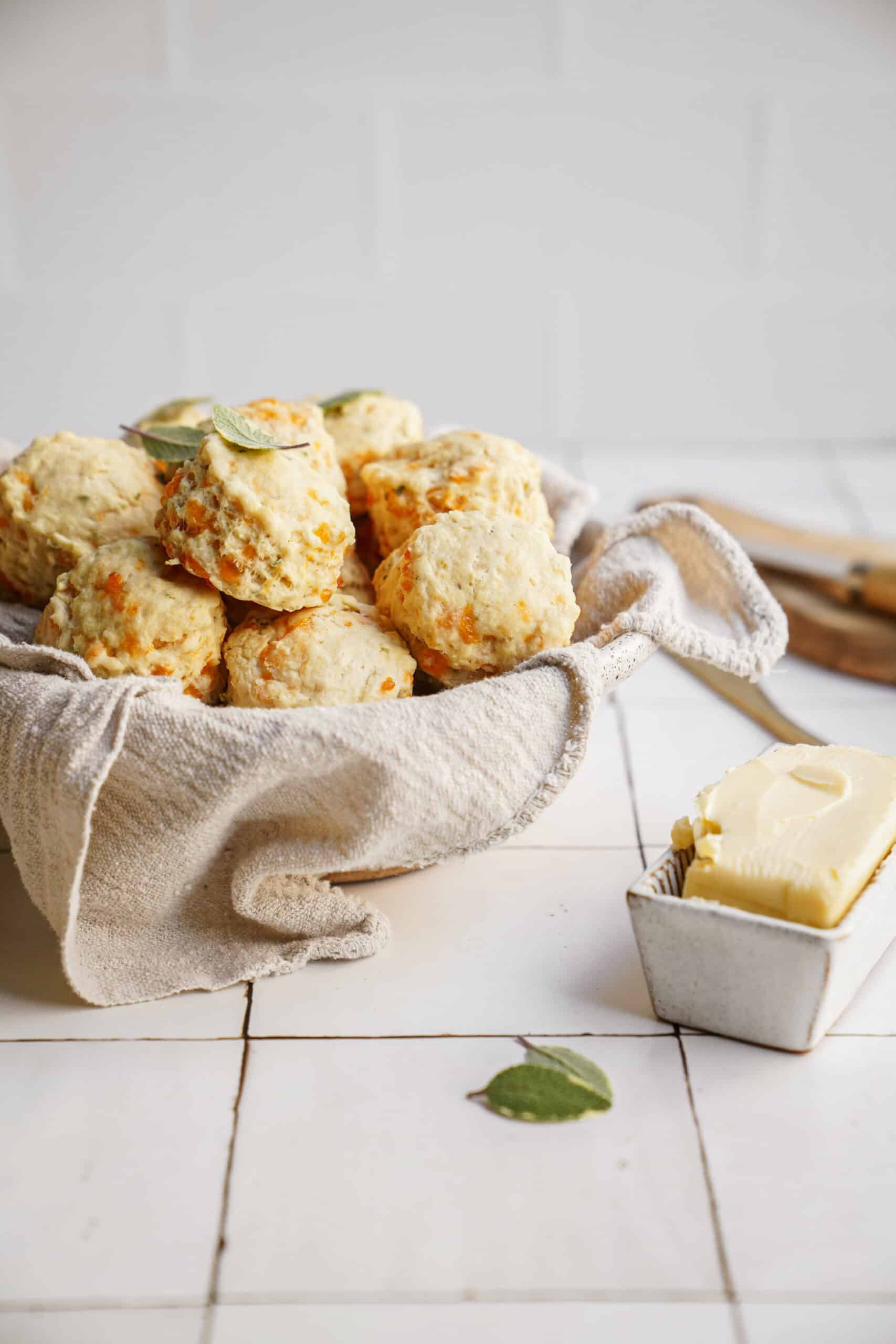 Cheddar biscuits in a basket