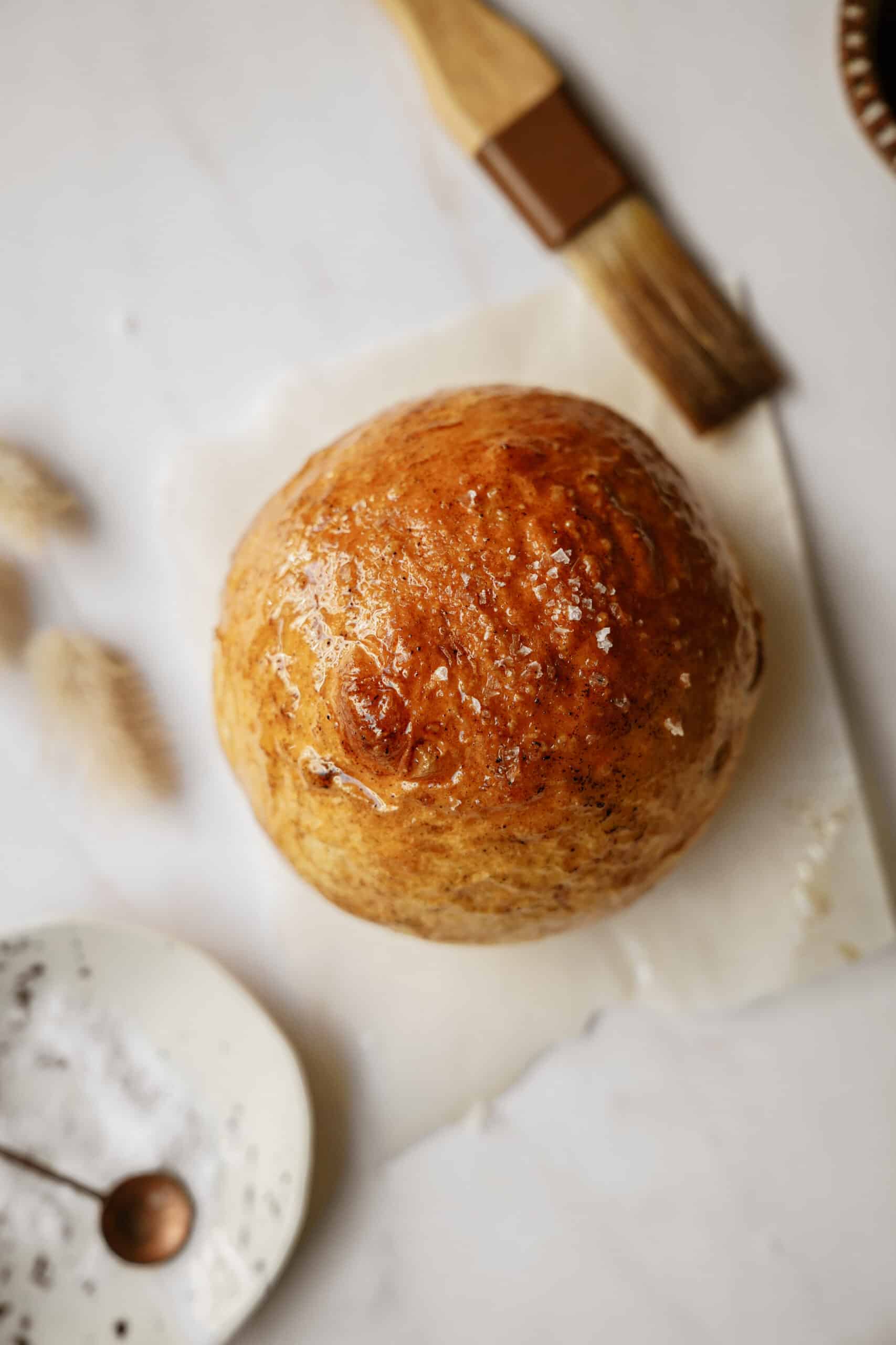 Dinner roll on a counter top 