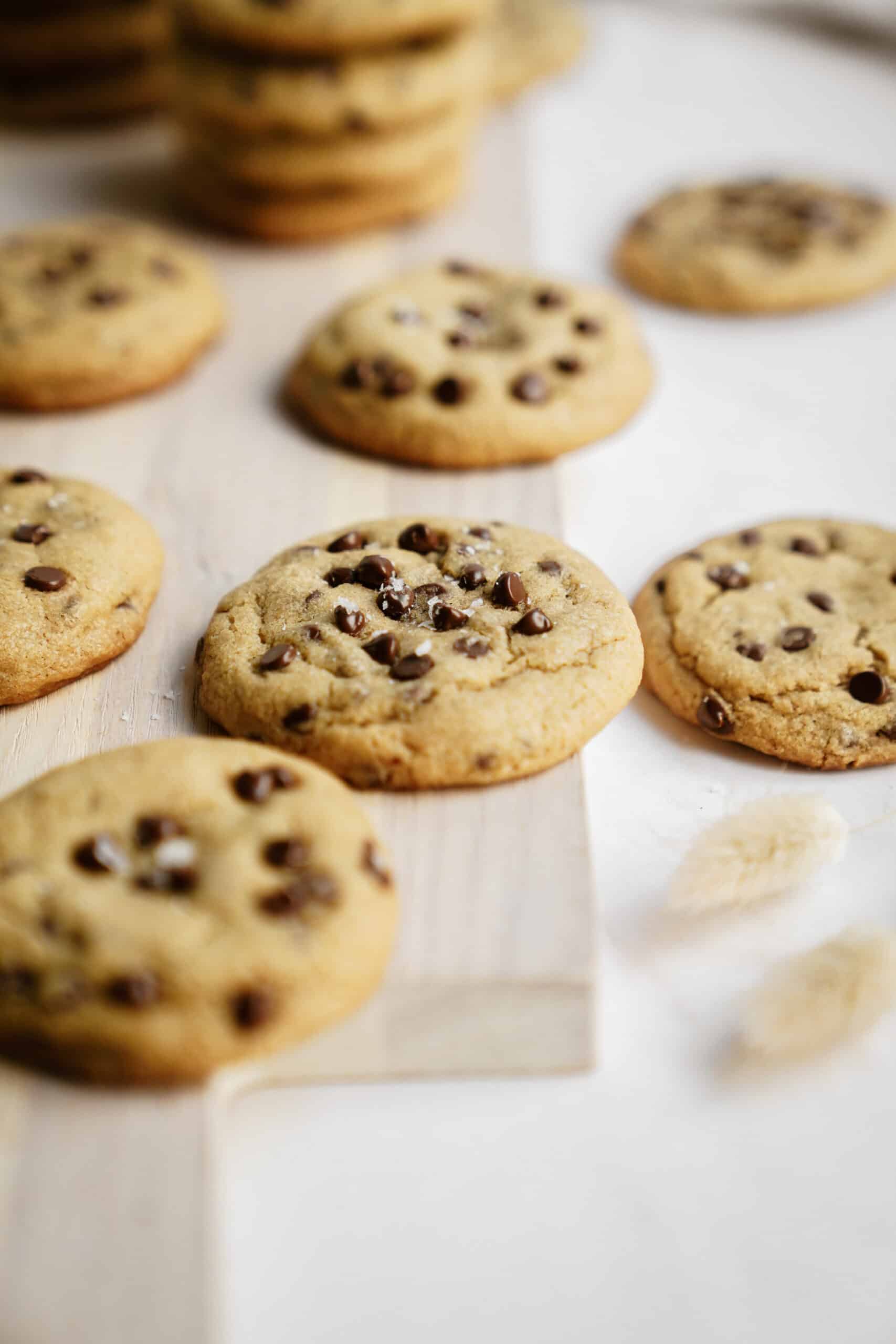 Homemade chocolate chip cookies on a counter