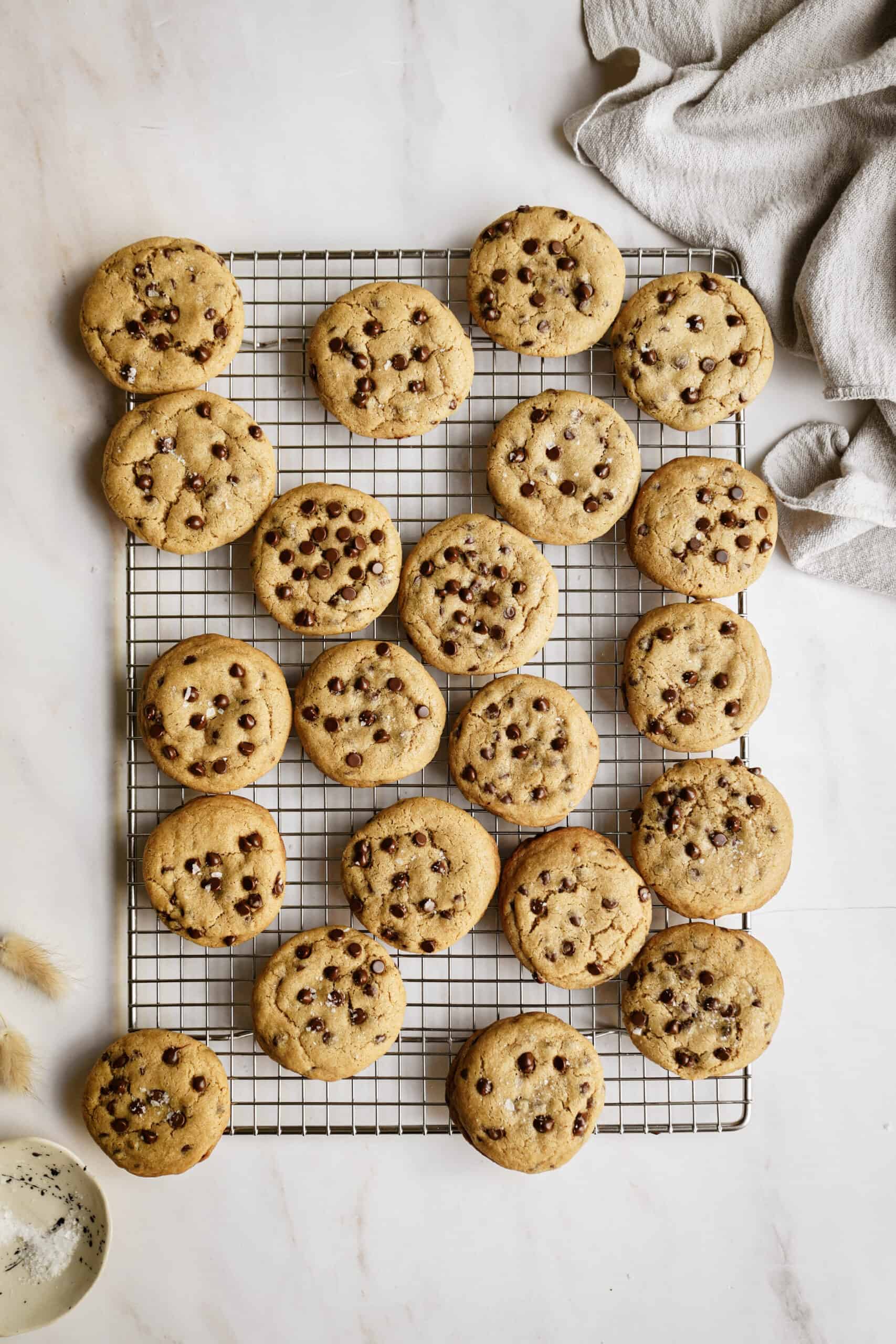 Homemade chocolate chip cookies on a cooling rack