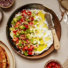Labneh spread out on a plate