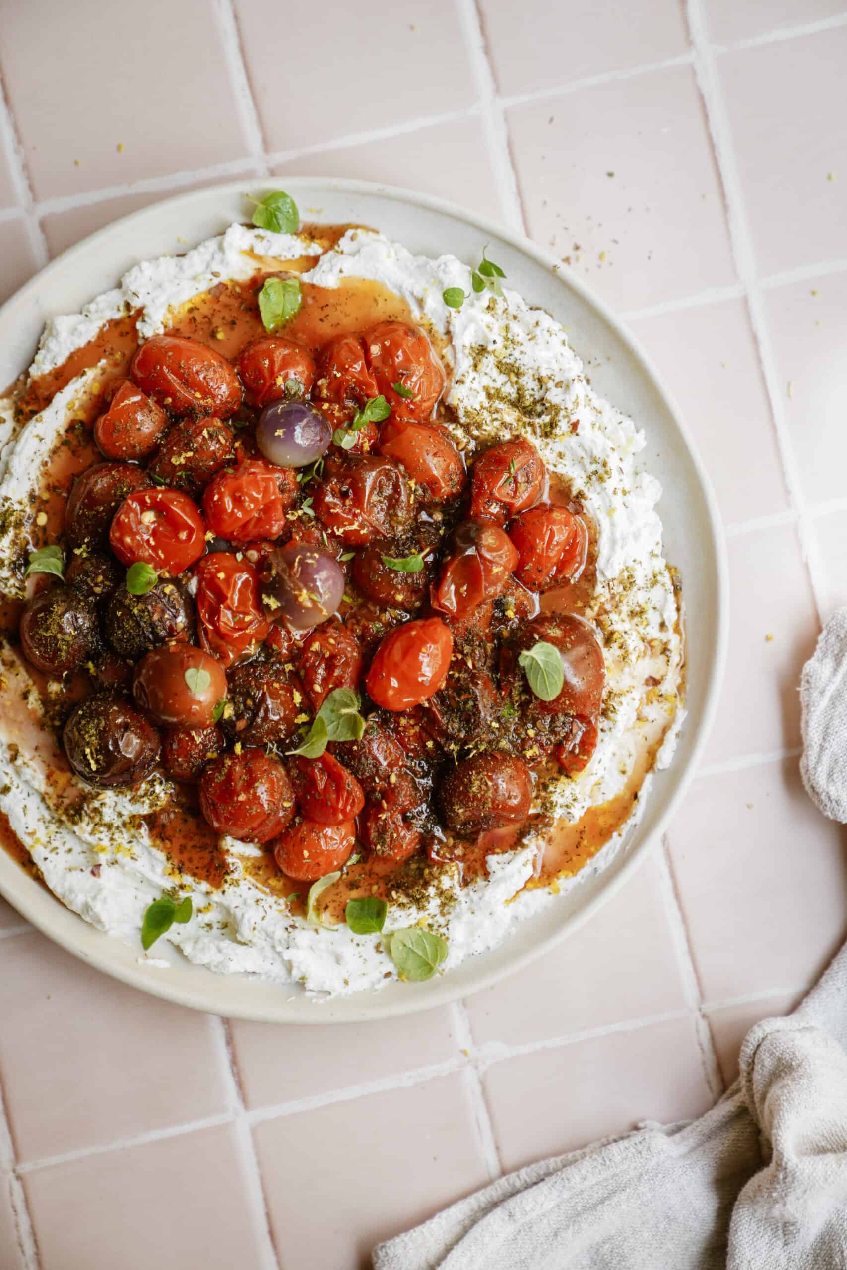 How to make labneh - a beautiful plate of labneh on a white counter