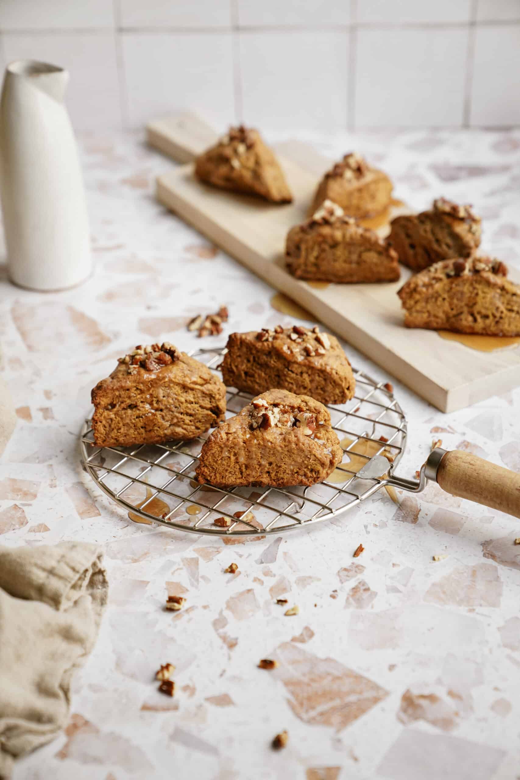 Pumpkin scones on a drying rack