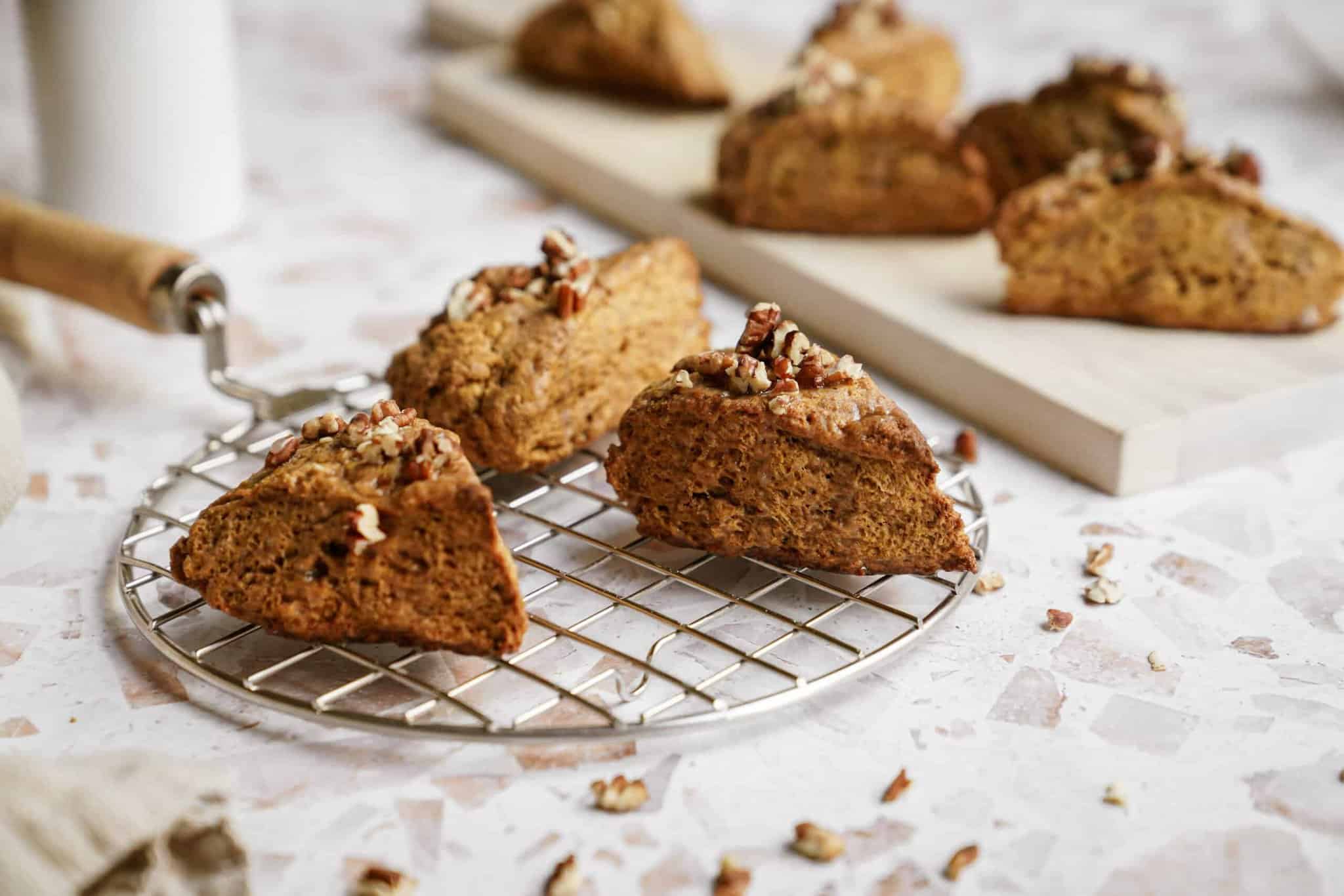 Pumpkin scones on a drying rack