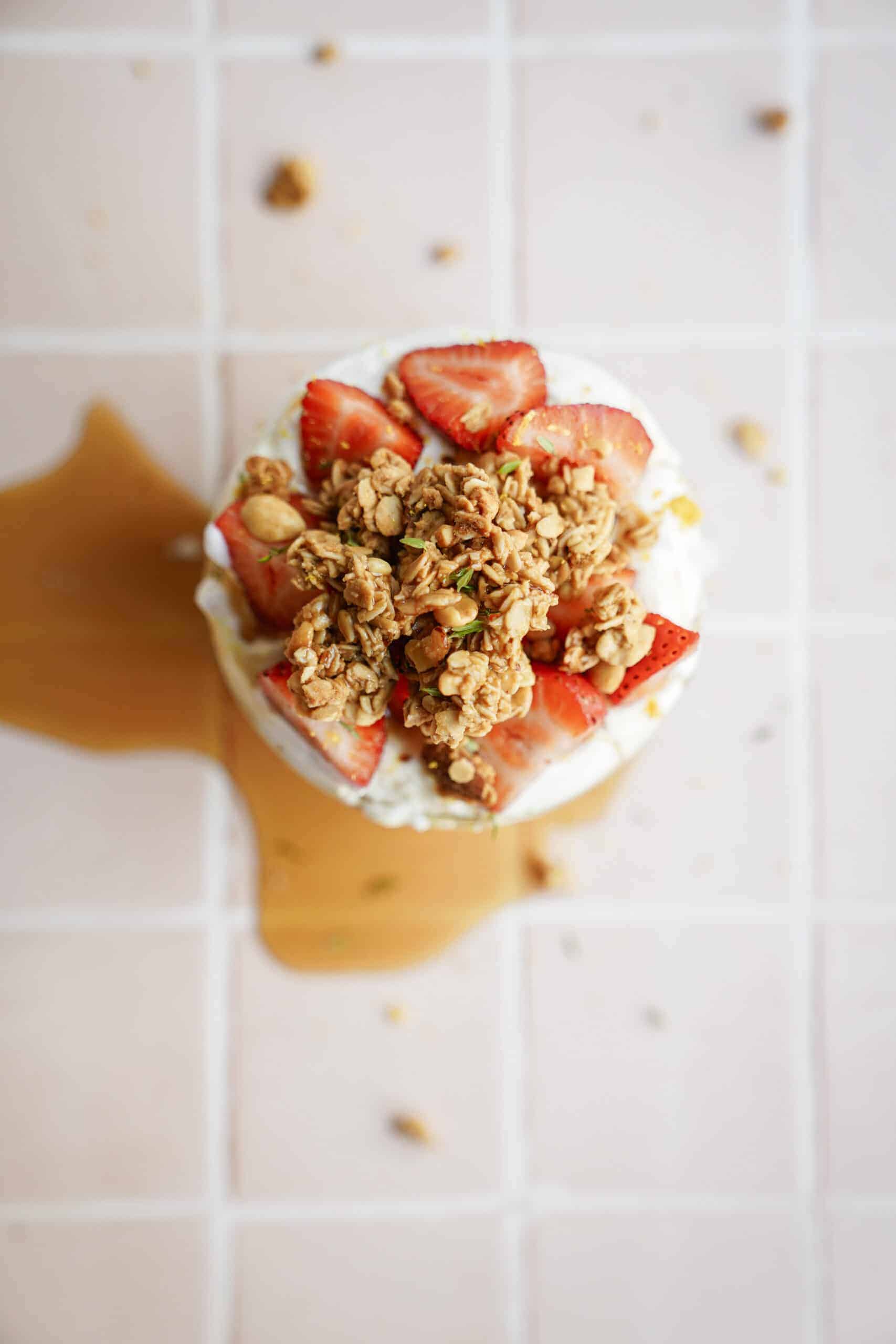 Overtop view of yogurt parfait