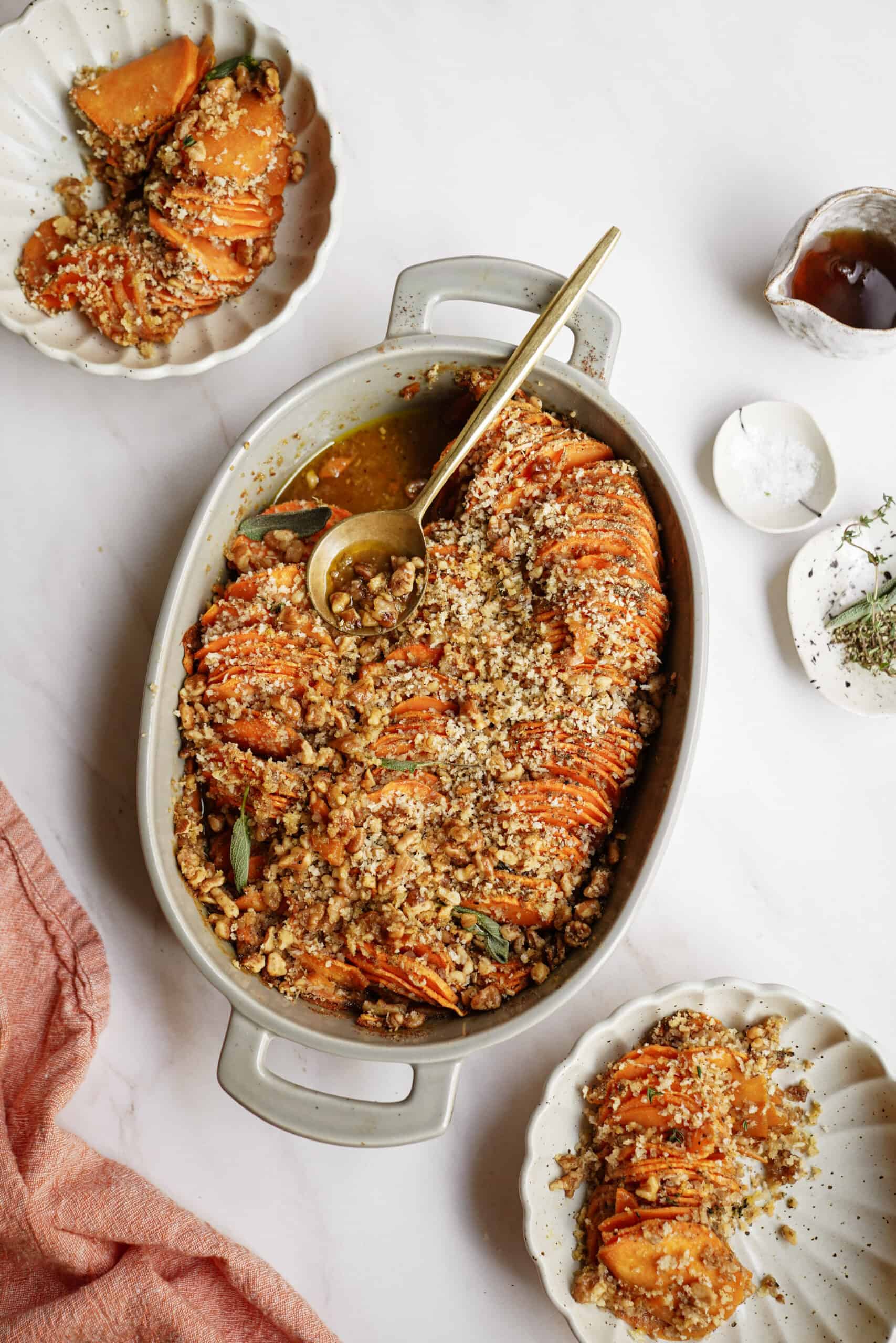 Baked Sweet Potato Recipe in a white casserole dish