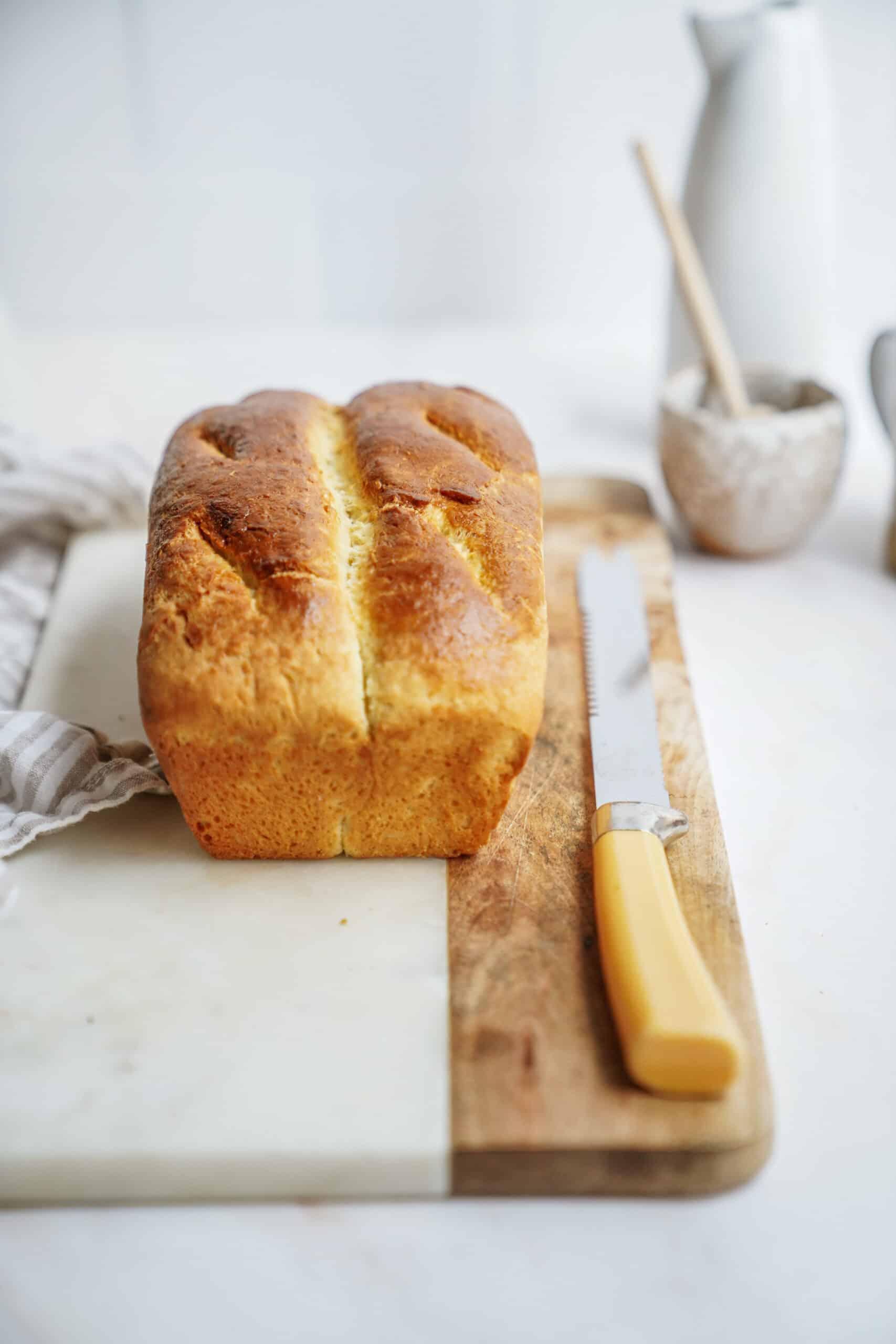Brioche bread recipe on cutting board 
