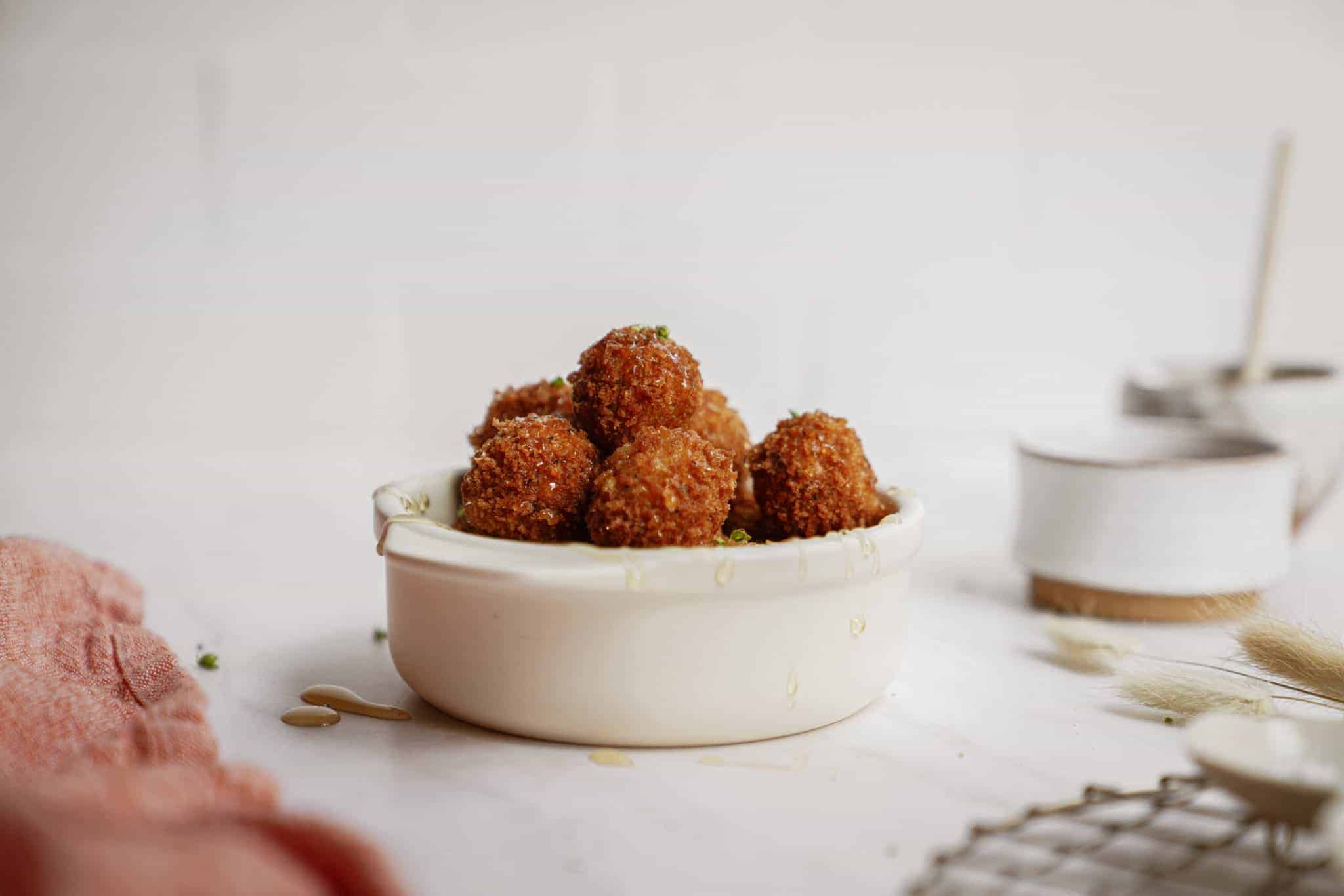 Bowl of fried cheese balls