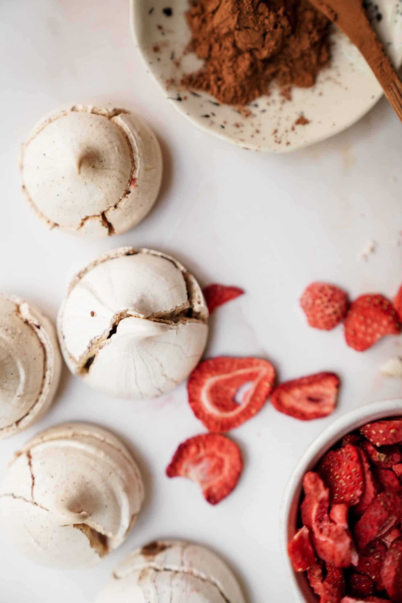 Chocolate Meringue Cookie Recipe on counter with ingredients