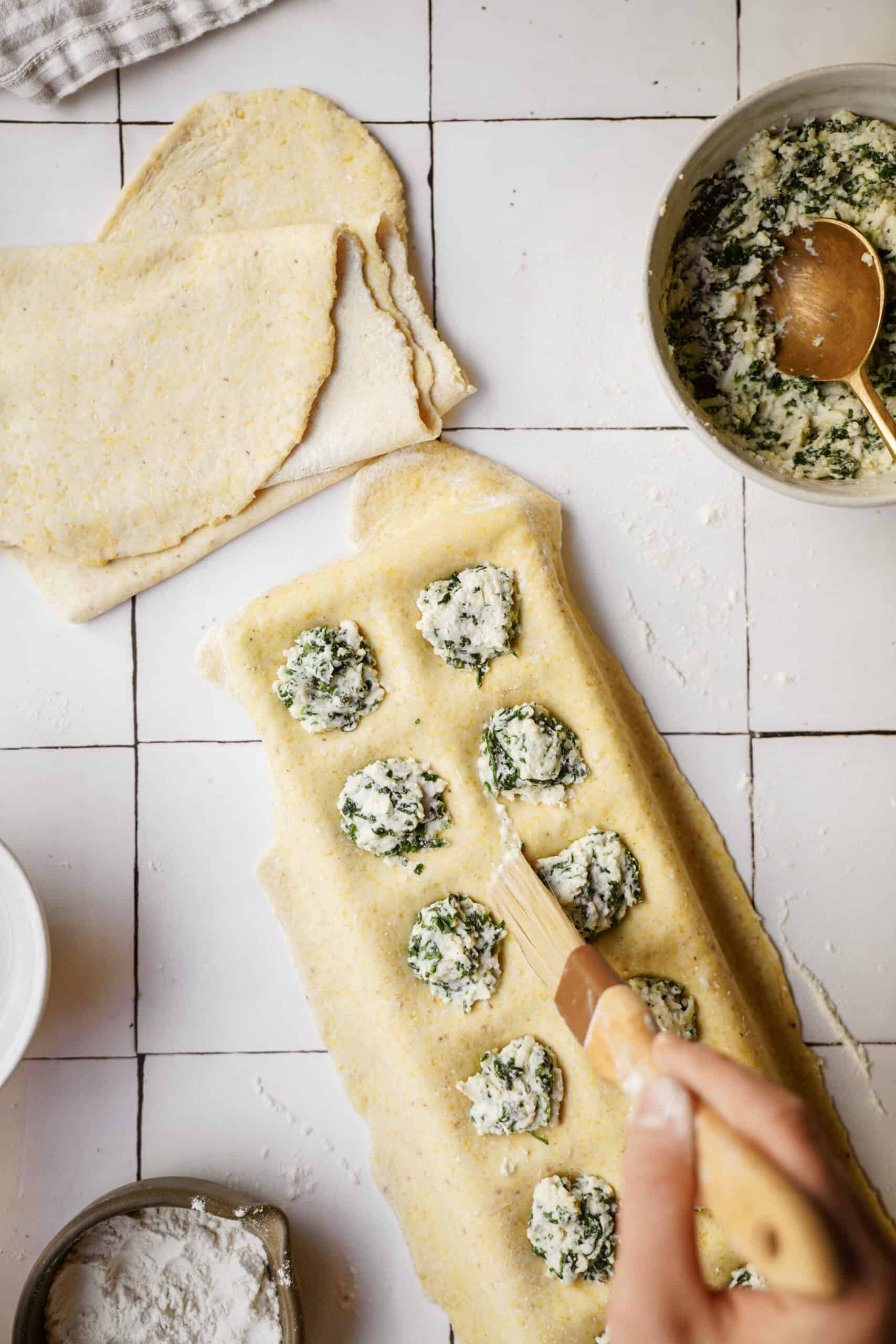 Spinach and Ricotta Ravioli being stuffed