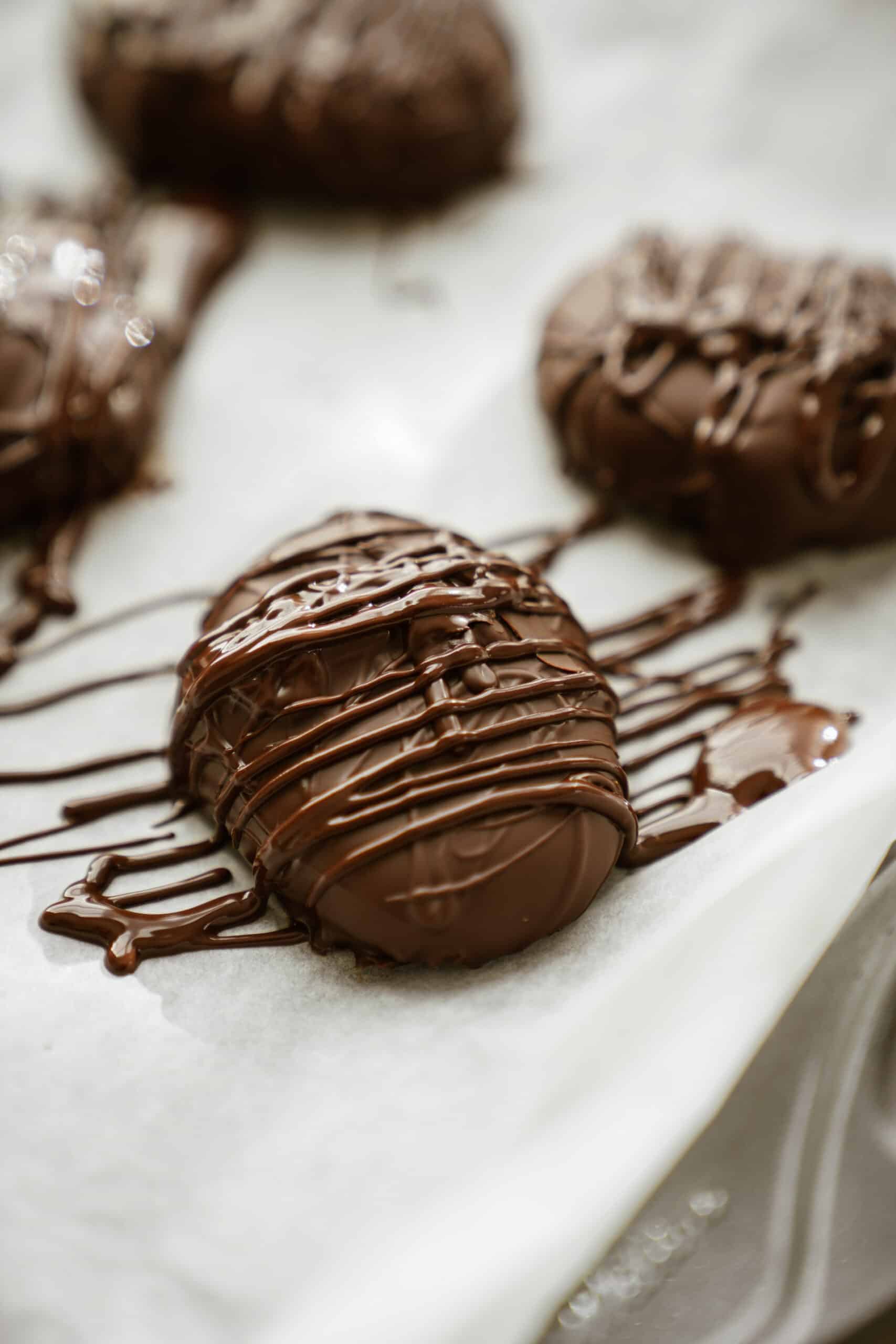 Homemade Reese's Eggs on parchment paper