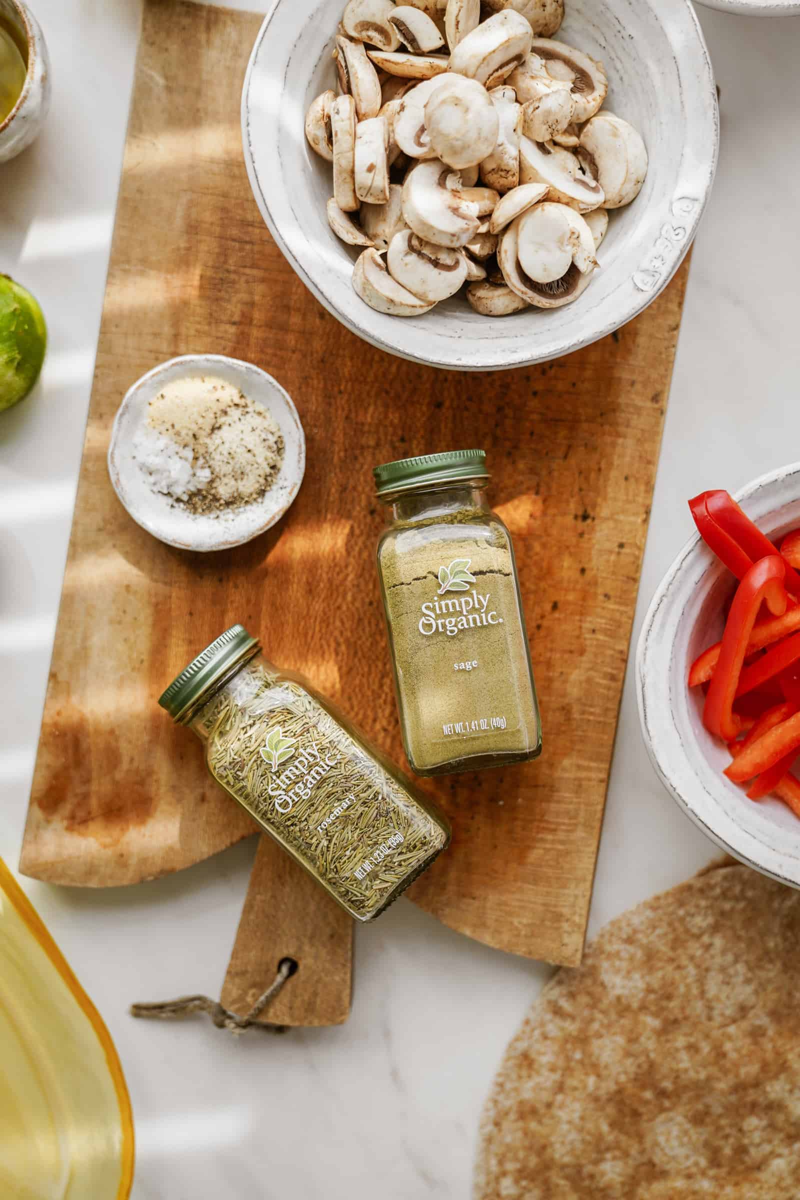 Spices and ingredients added on cutting board