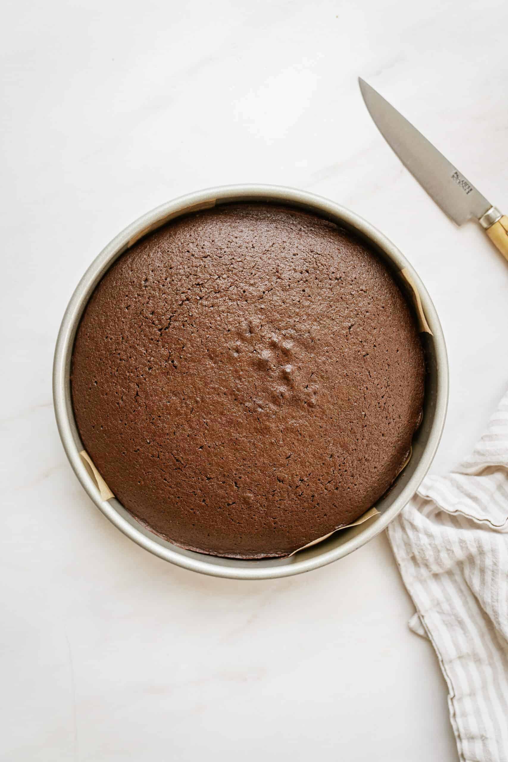 Chocolate Olive Oil Cake in a pan