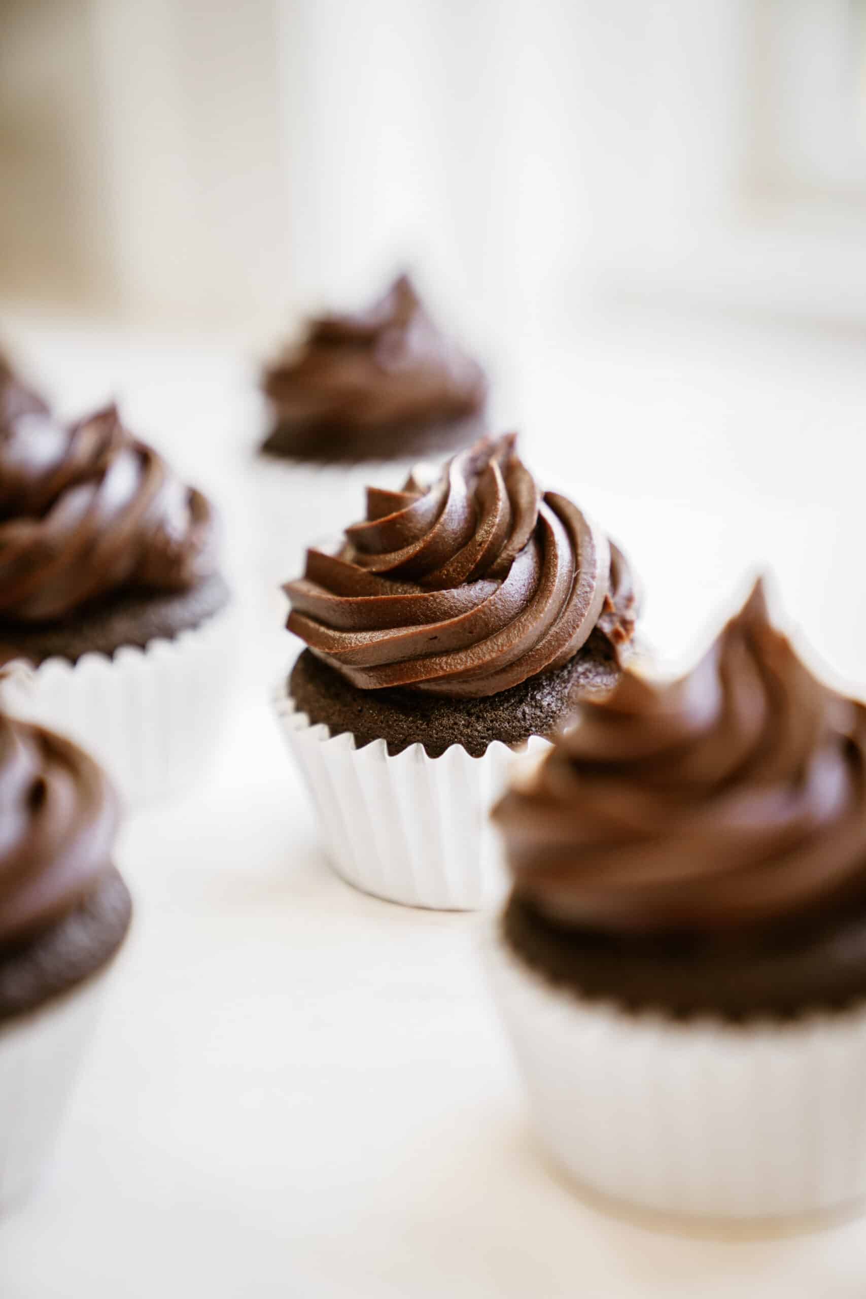 Gluten-free chocolate cupcakes on a counter