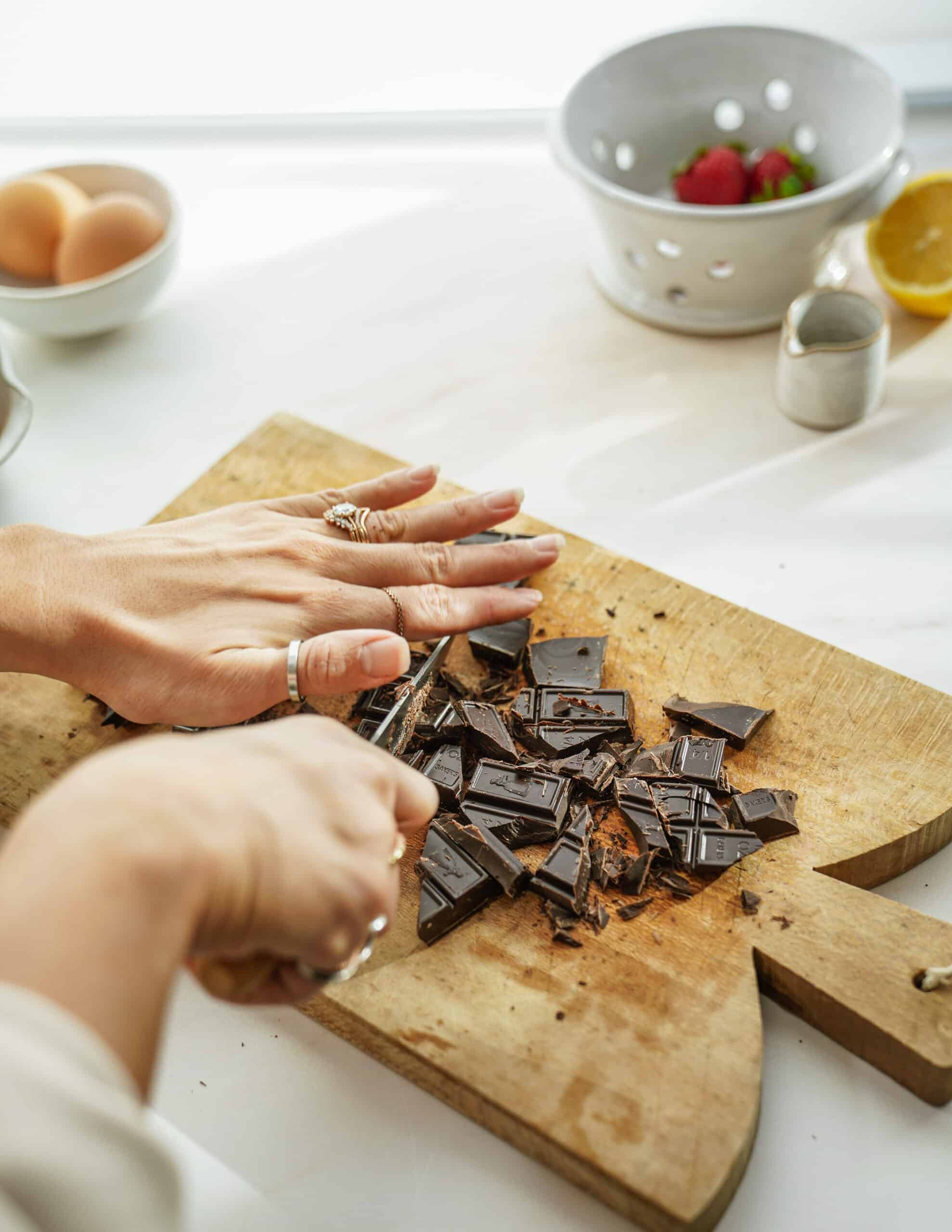 Chopping chocolate for chocolate icing