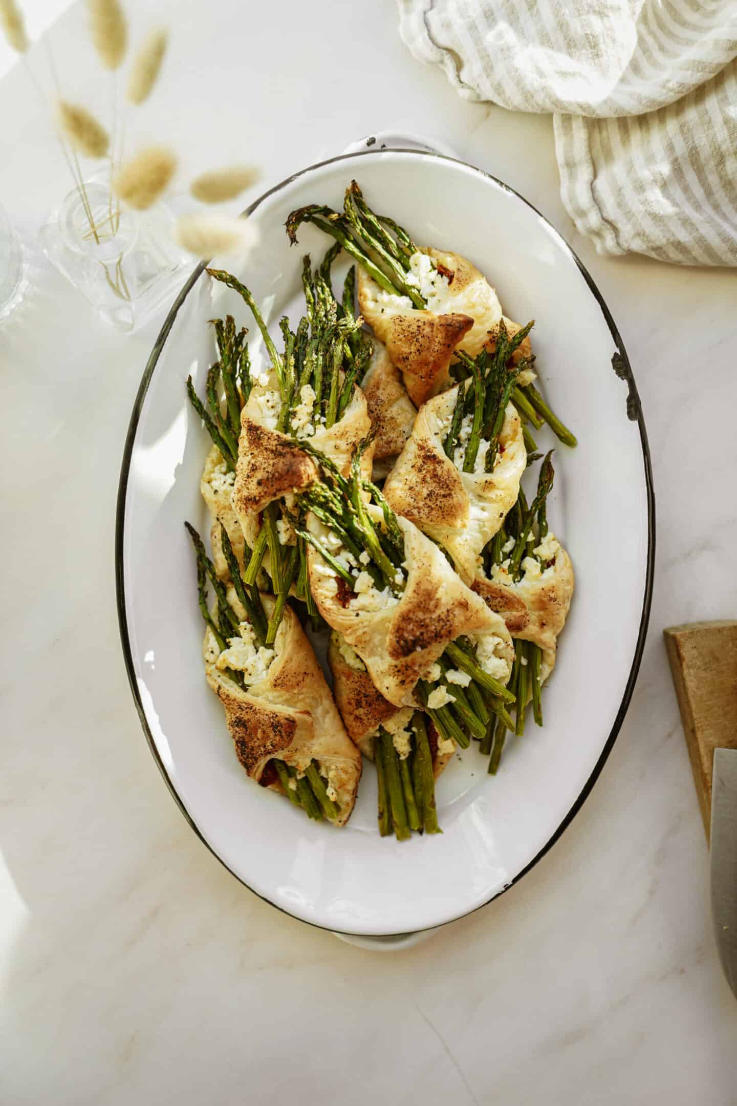 Asparagus Puff Pastry Bundles on serving dish