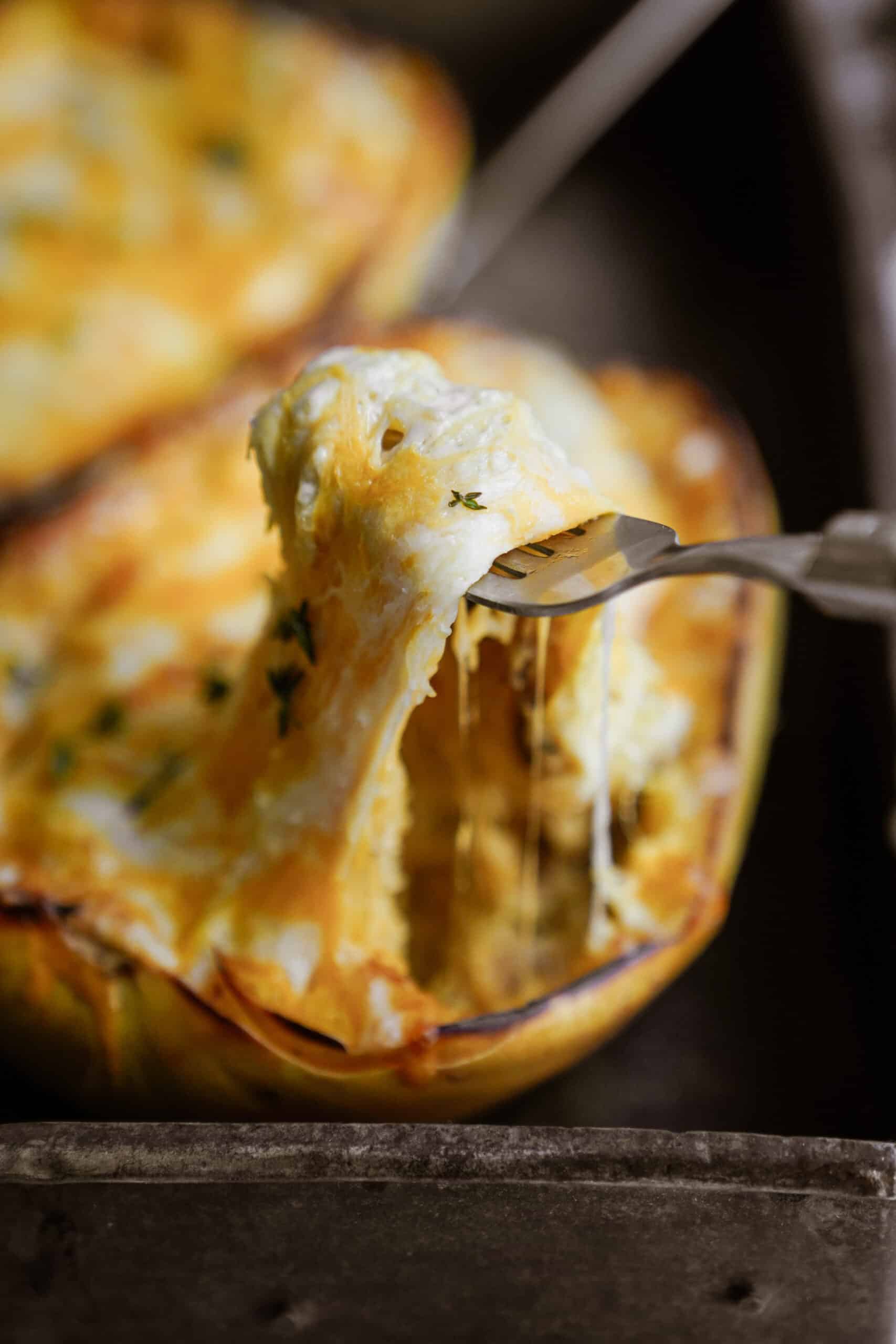 Stuffed spaghetti squash with cheese on top 