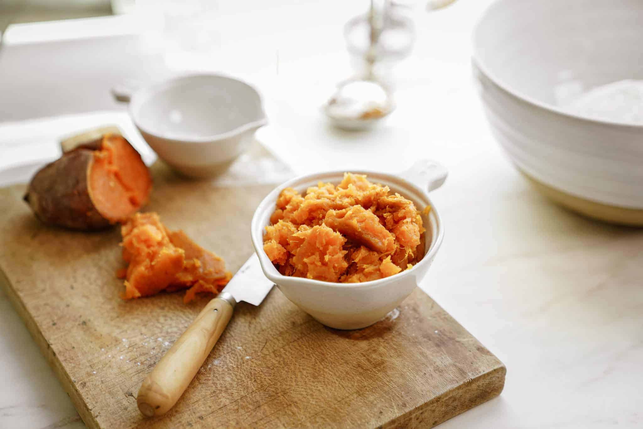 Mashed sweet potato in a bowl