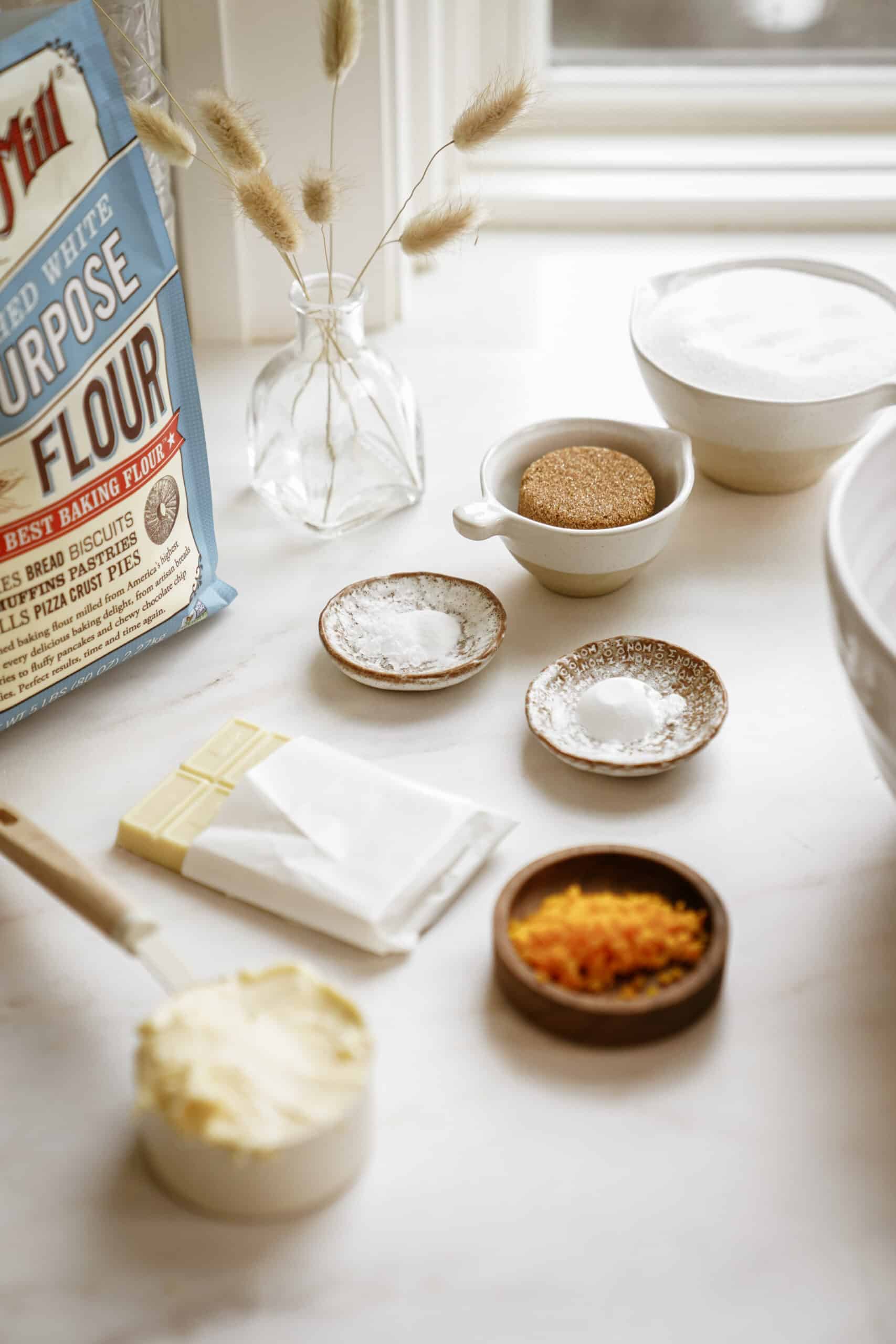 Ingredients for White Chocolate Oatmeal Cookies