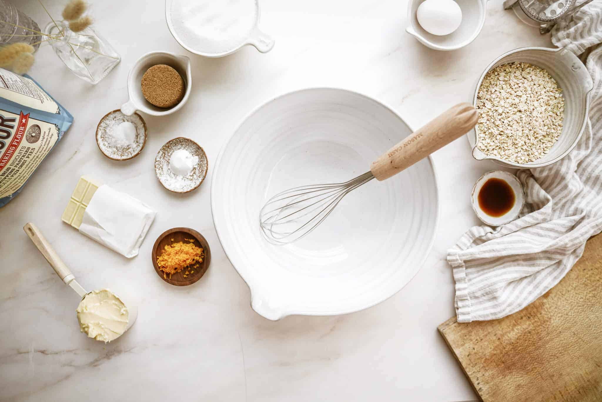 Ingredients for White Chocolate Oatmeal Cookies