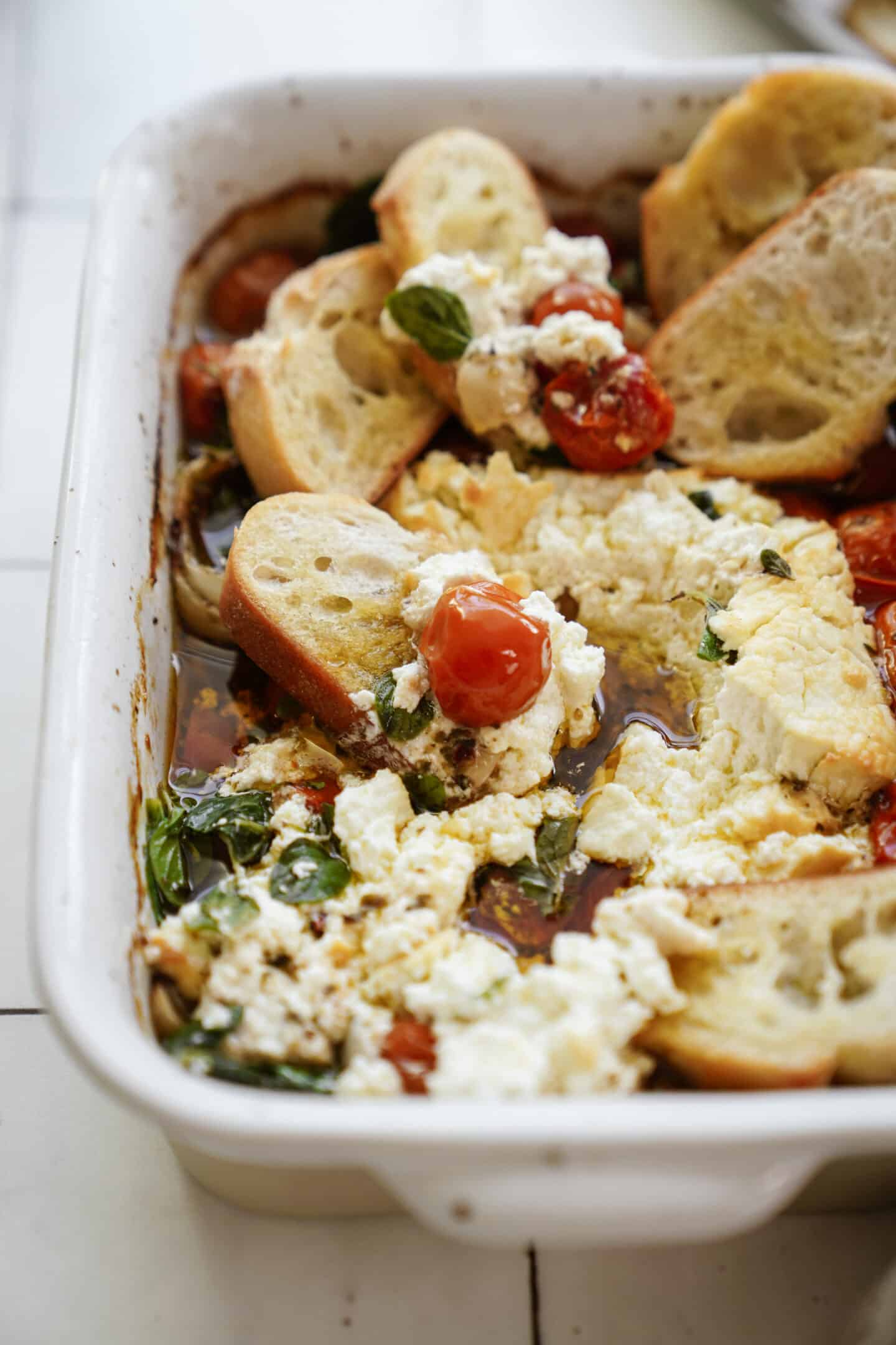 Close up of baked goat cheese