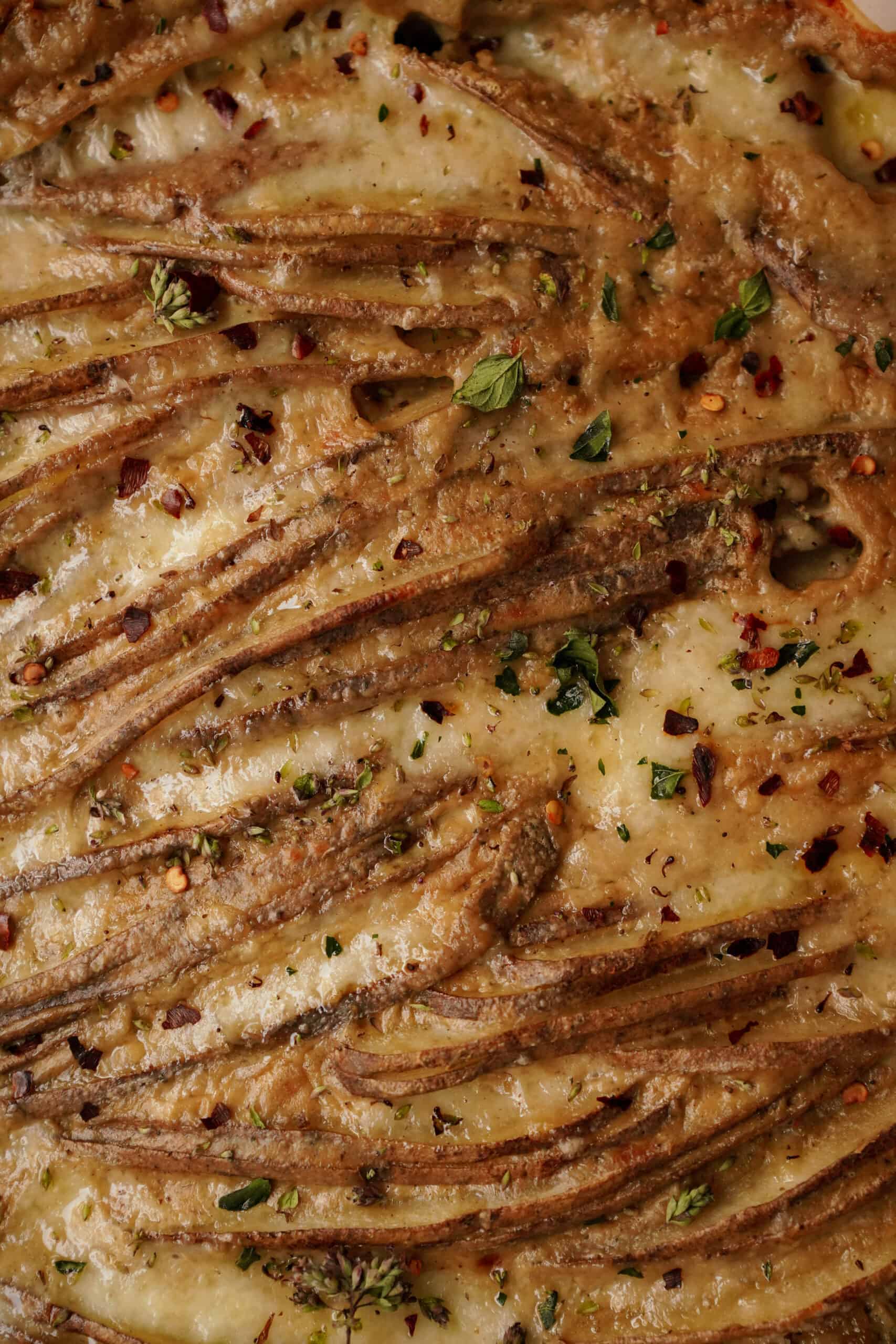 Close up of scalloped potatoes