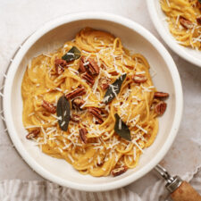 Butternut Squash Pasta in a white bowl