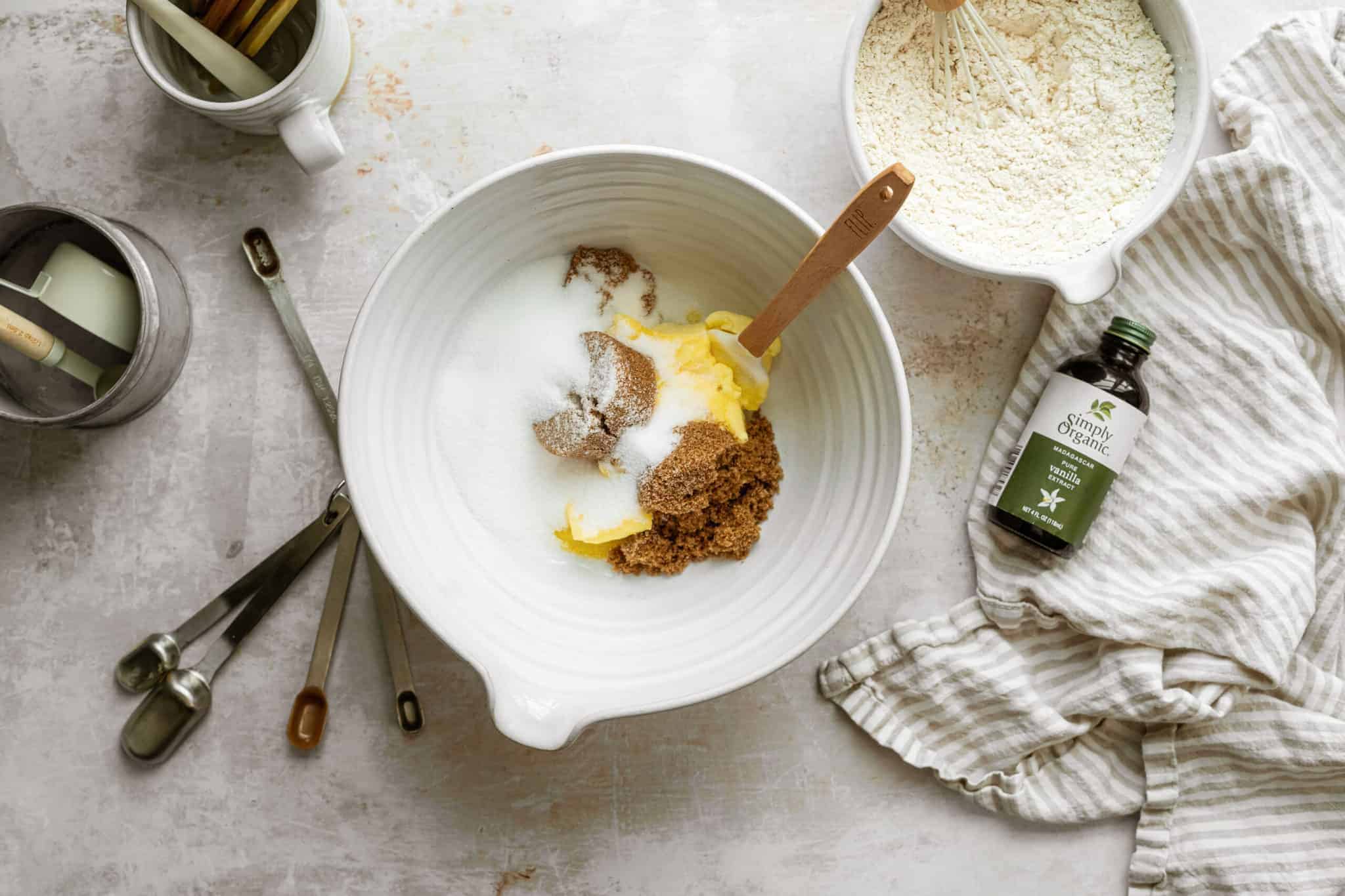 Ingredients for Ginger Snap Crinkle Cookies in a mixing bowl