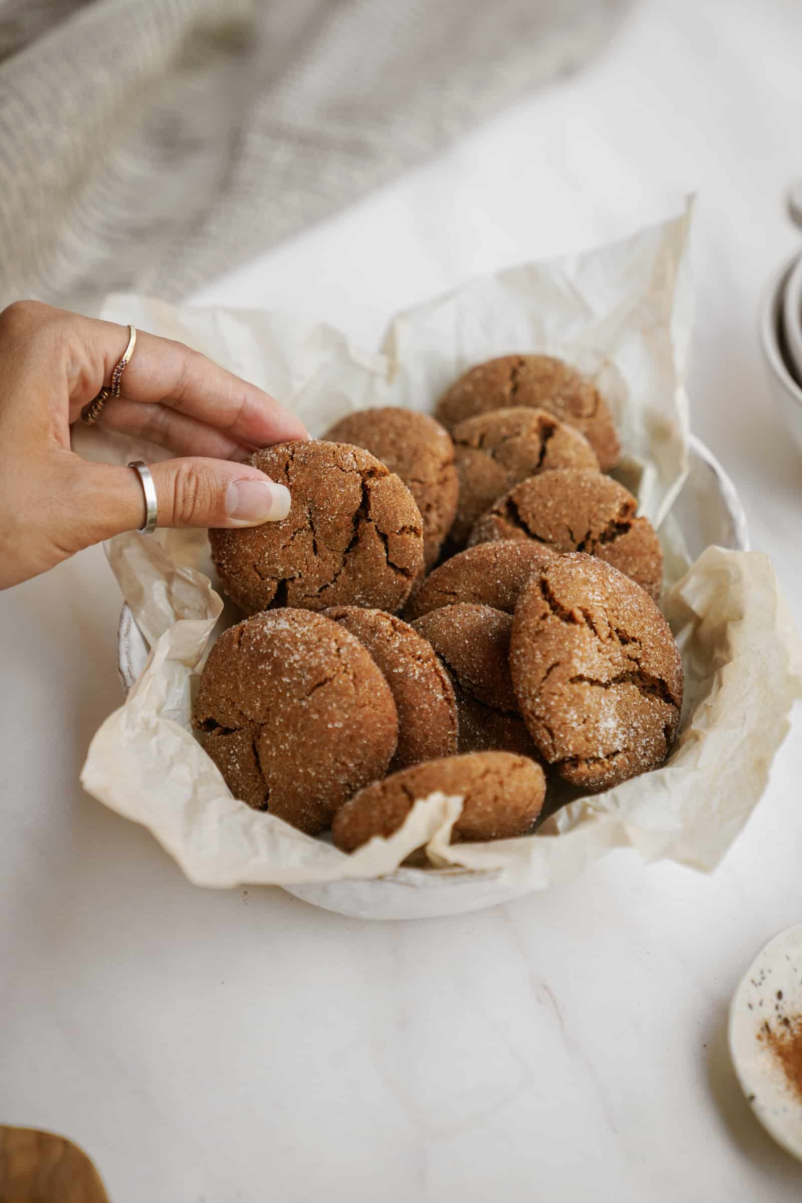 Ginger Snap Crinkle Cookies in a basket 