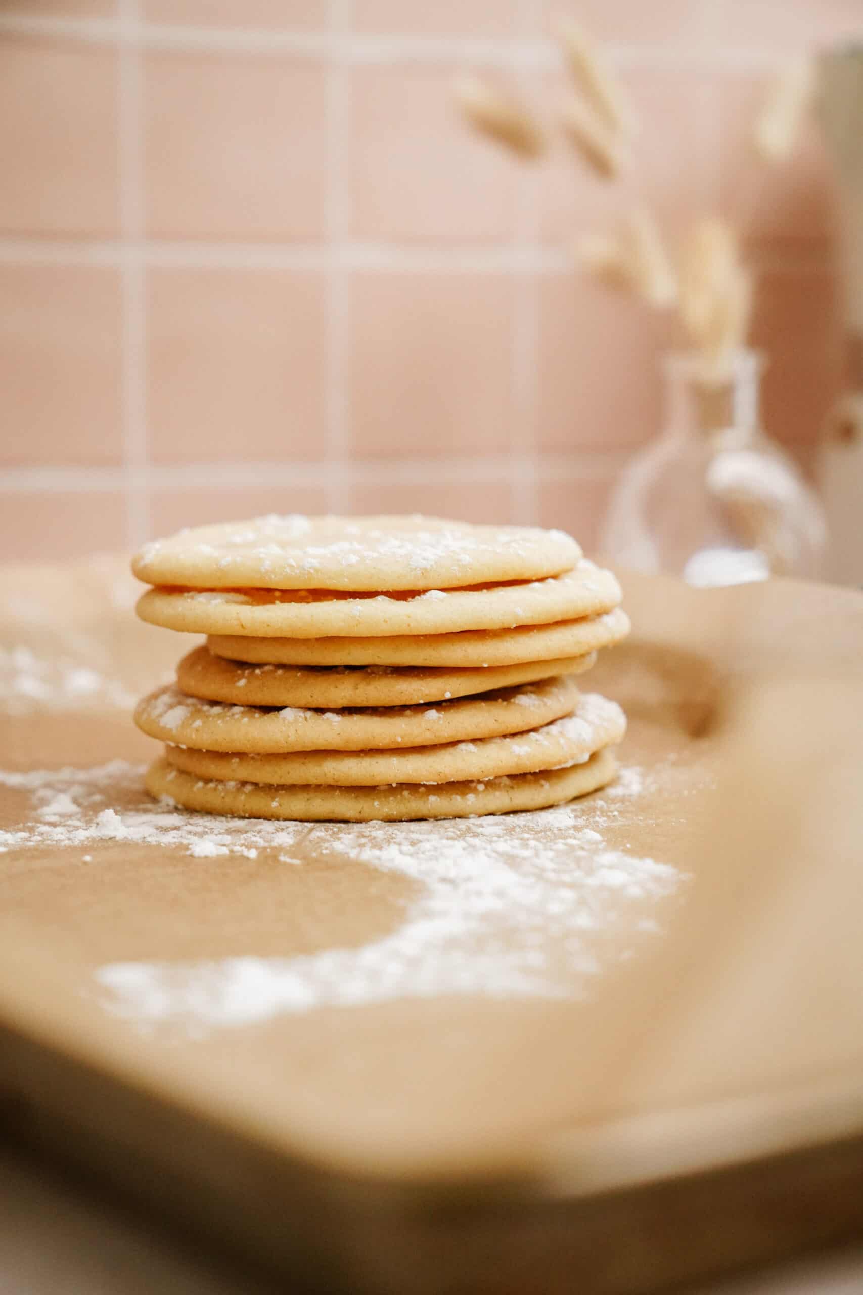 Stack of holiday sugar cookies on counter