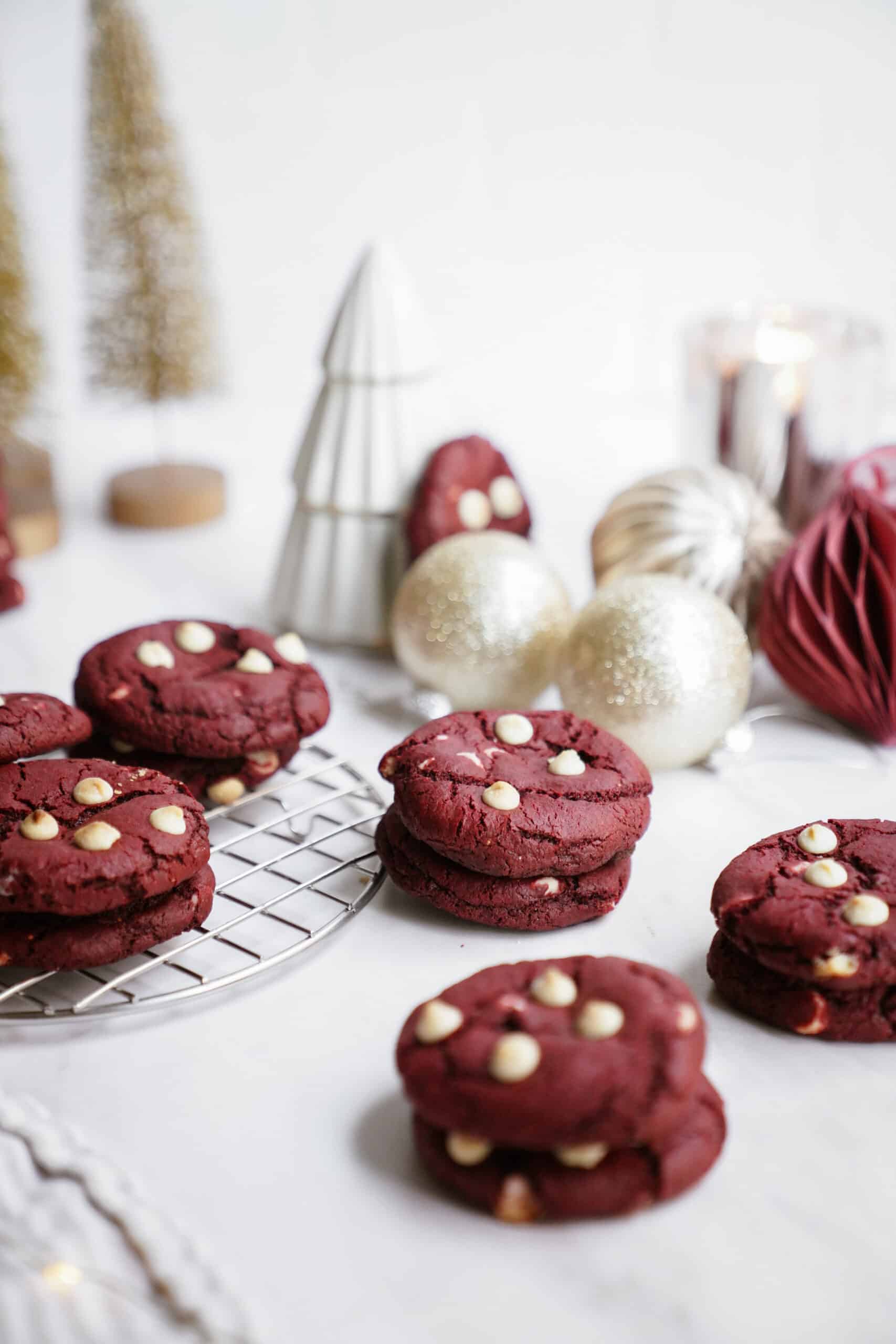 red velvet cookies on a countertop