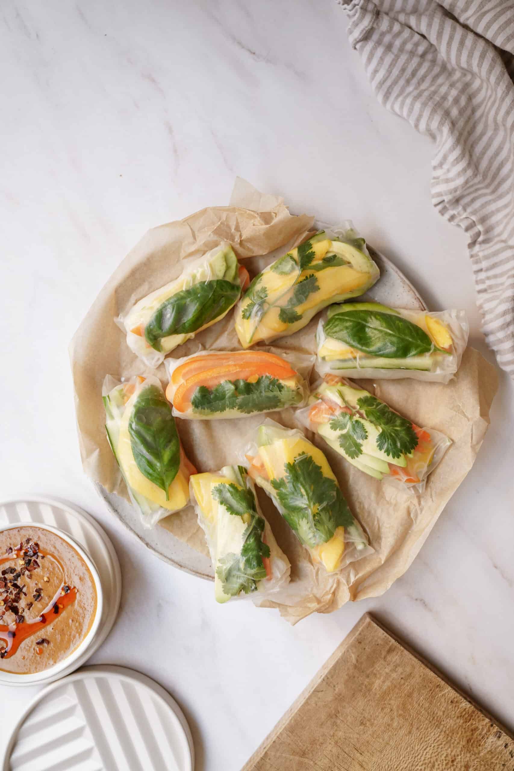 Rice paper rolls on a plate